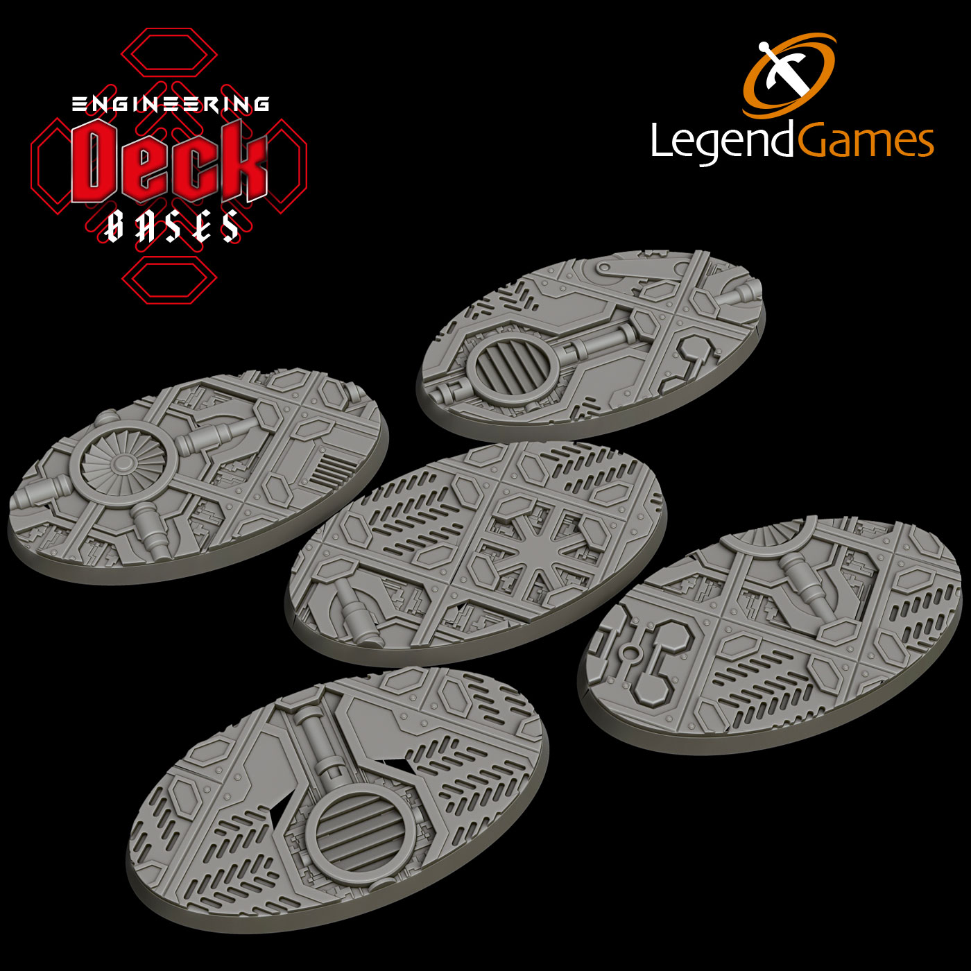 LegendGames 75mm x 42mm Engineering Deck Bases - Oval magnetised Sci-Fi
