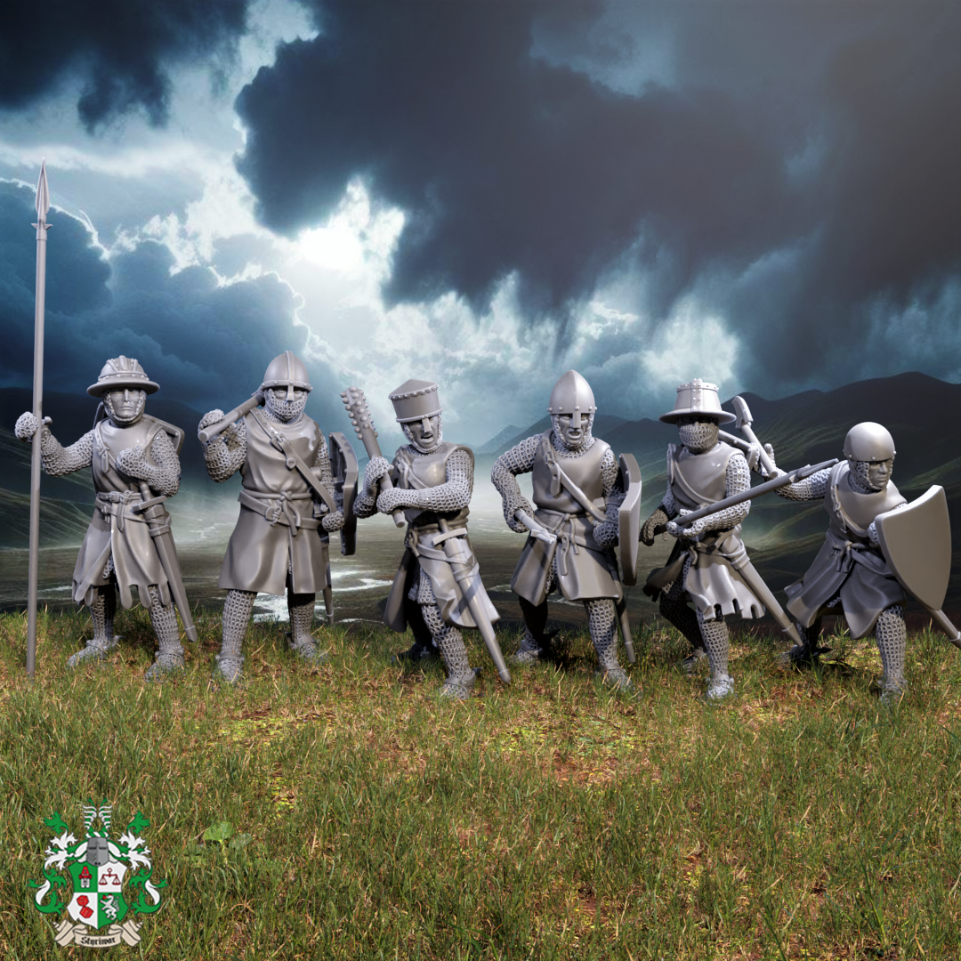 12th-13th Century Open Helmeted Foot Knights & Retainers-Set