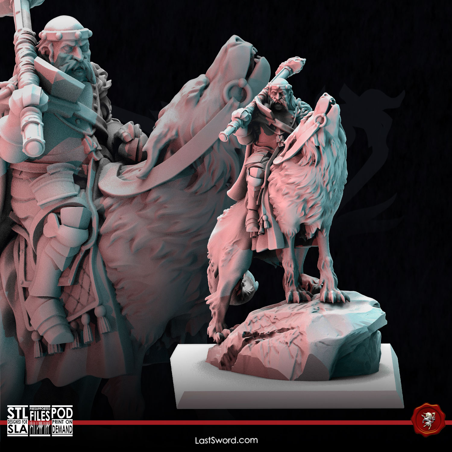 Grand Master of the Wolf Knights on Wolf | Pre-Supported | 30mm Avernia