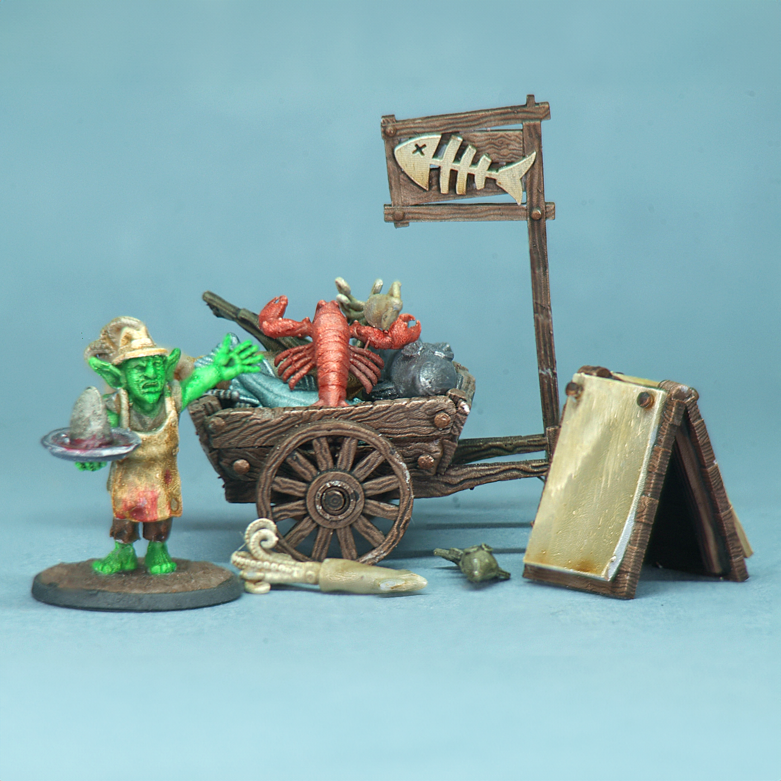 Fishmonger Goblin – Marketplace Prop Miniature for RPG Terrain RESIN