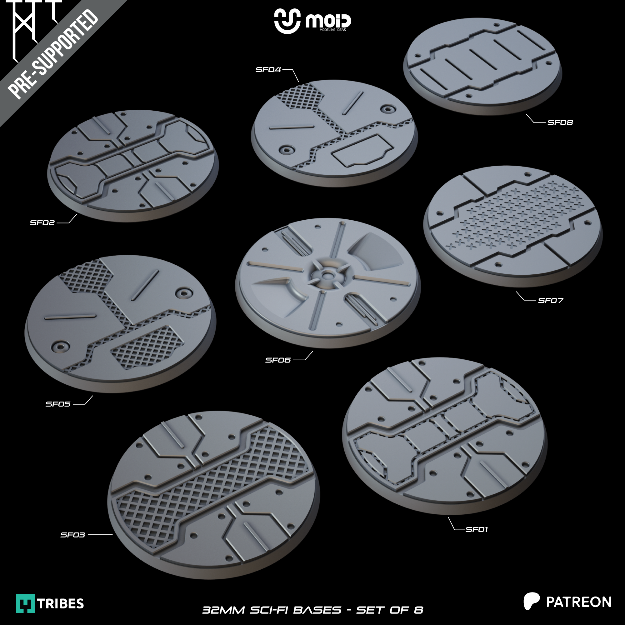32mm Sci-Fi Bases - Set of 8