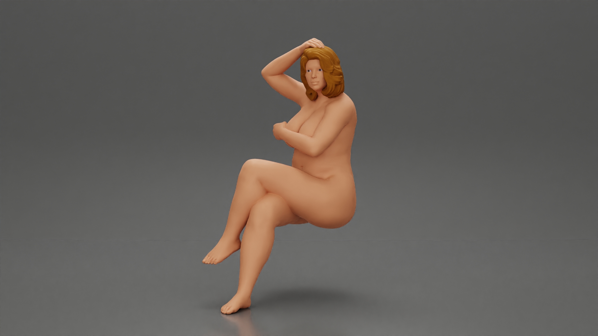 Naked fat girl sitting after a shower