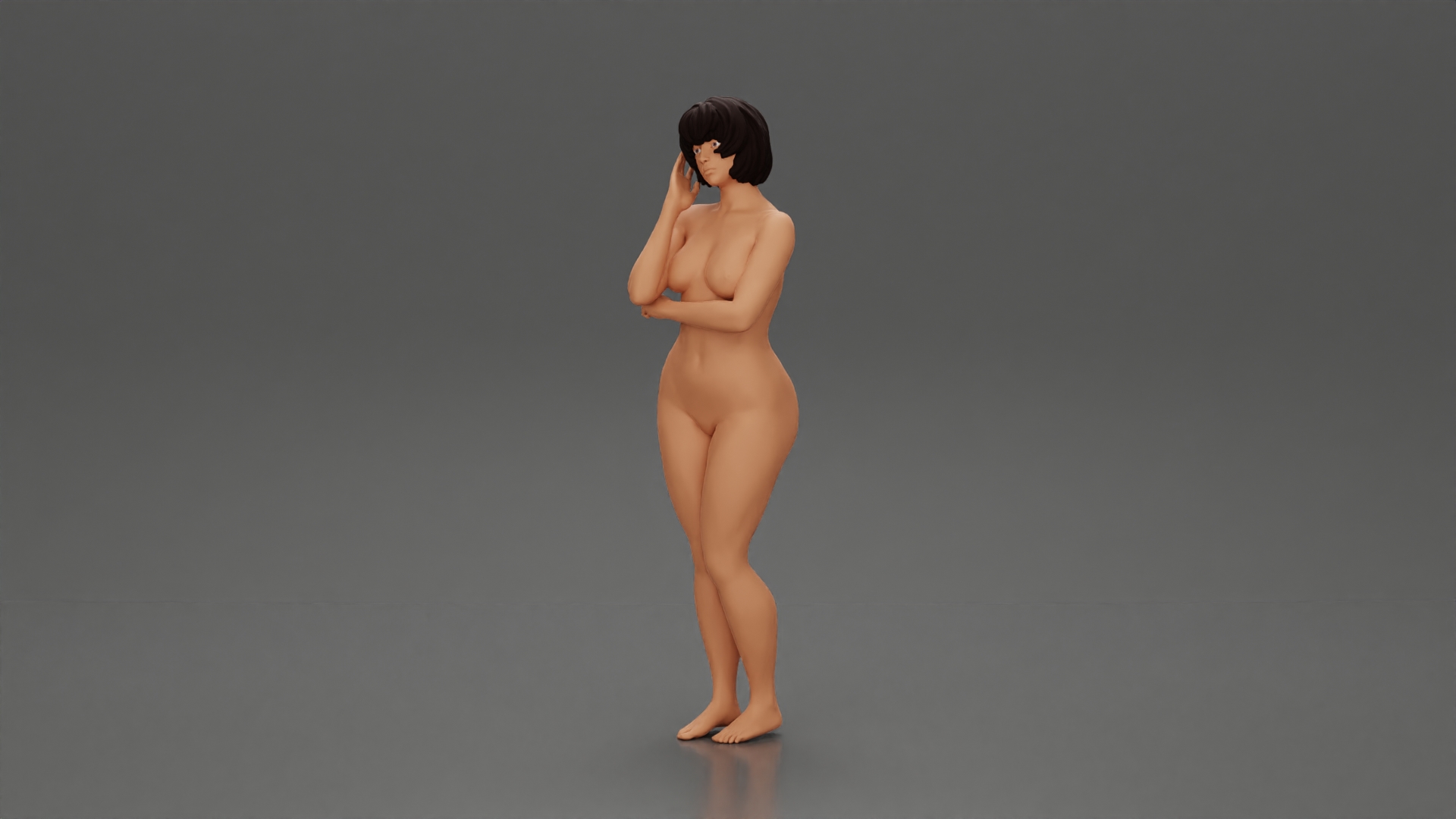 Naked girl with short hair posing