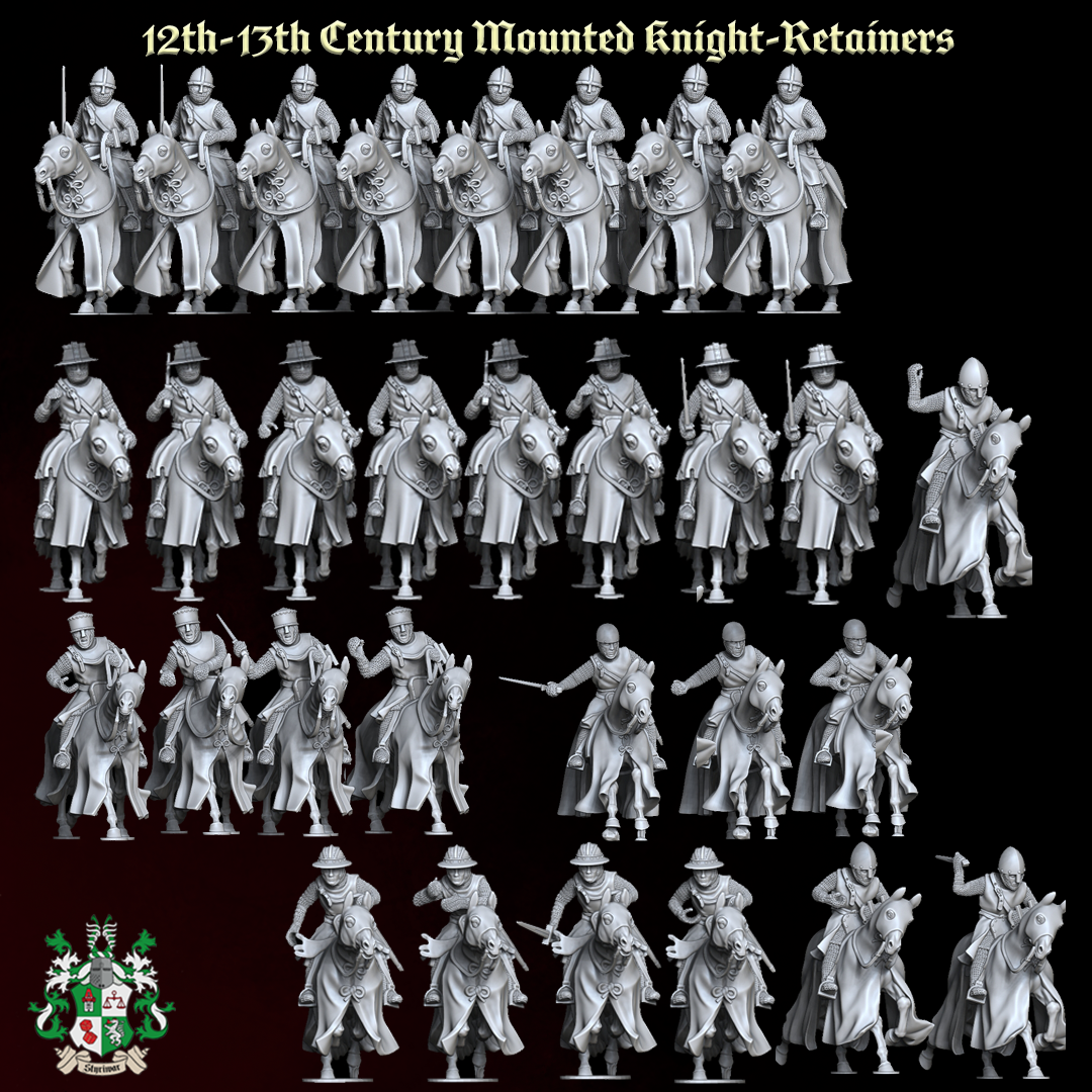 12th-13th Century Mounted Knight-Retainers with Open Helmets (over 30 Options!)