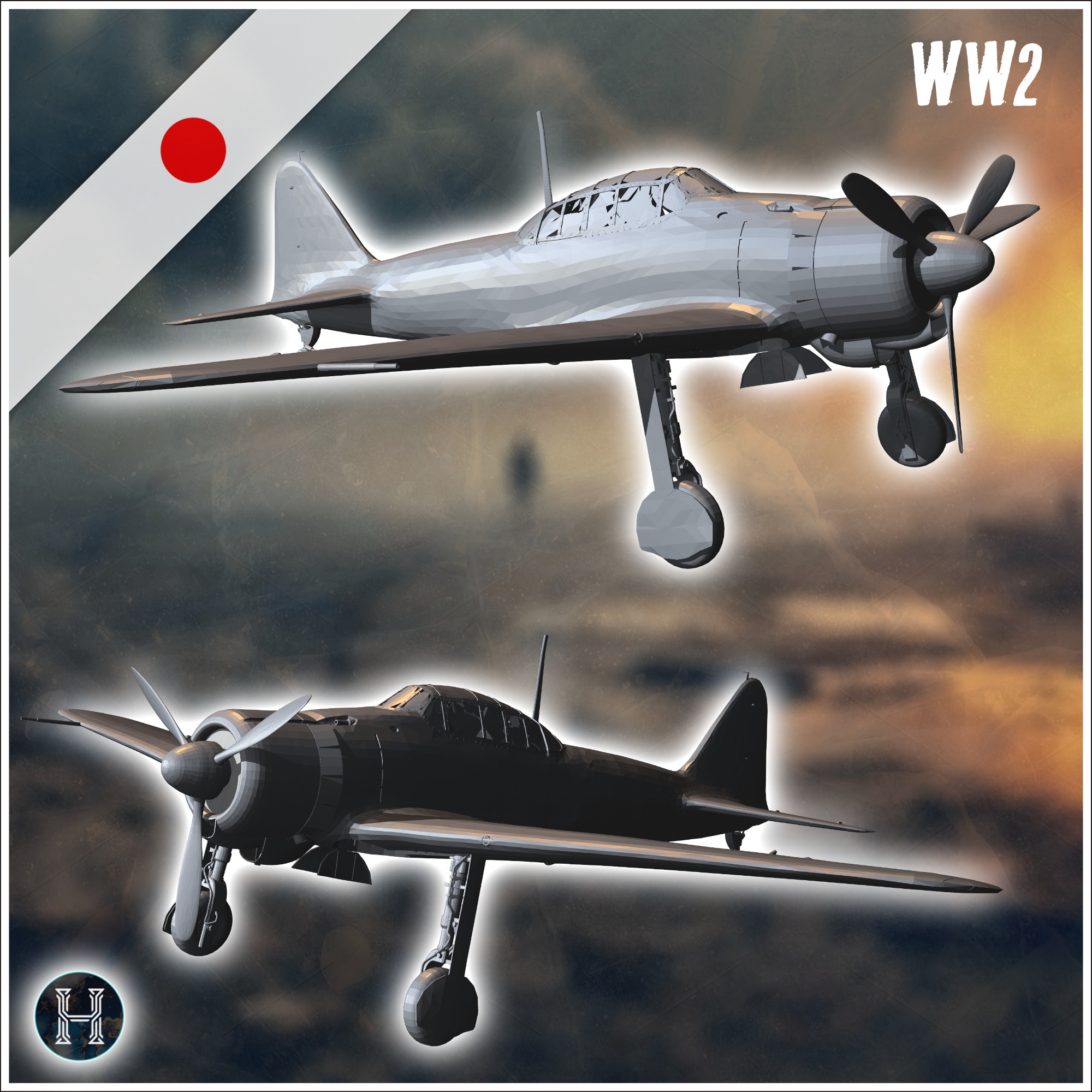 Mitsubishi A6M Zero Zeke long-range carrier-based fighter aircraft (8) - World War Two Second Front Campaign Tabletop Mini Japan Japanese Asia
