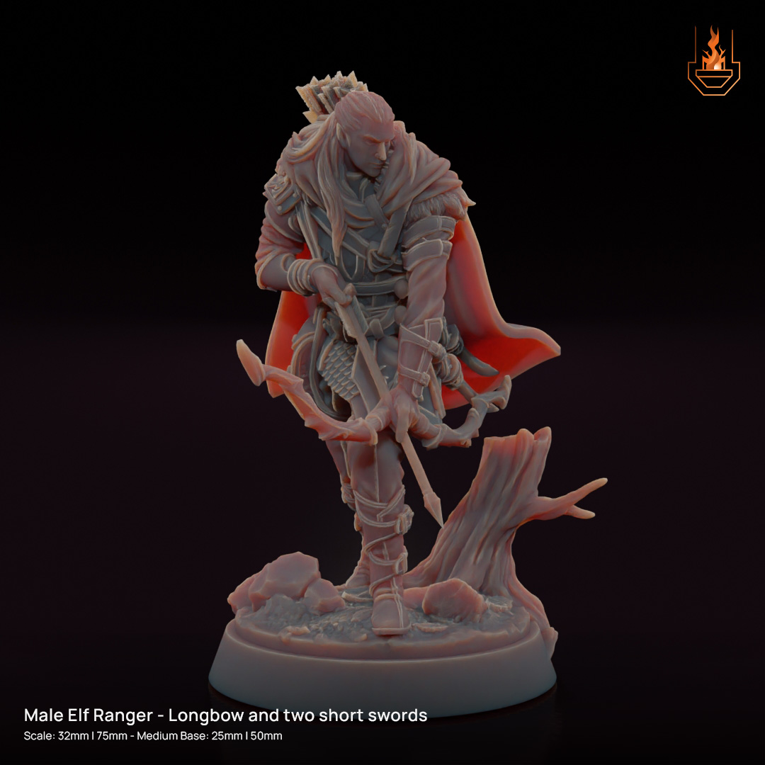 Male Elf Ranger - Longbow and two short swords [Supported]