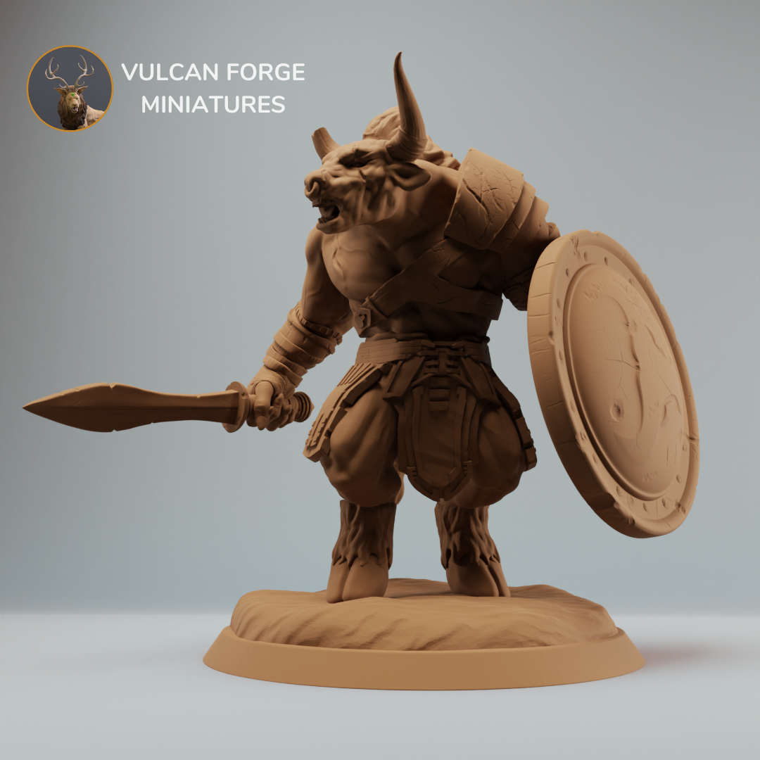 Minotaur Gladiator, minotaur with sword and shield - supported