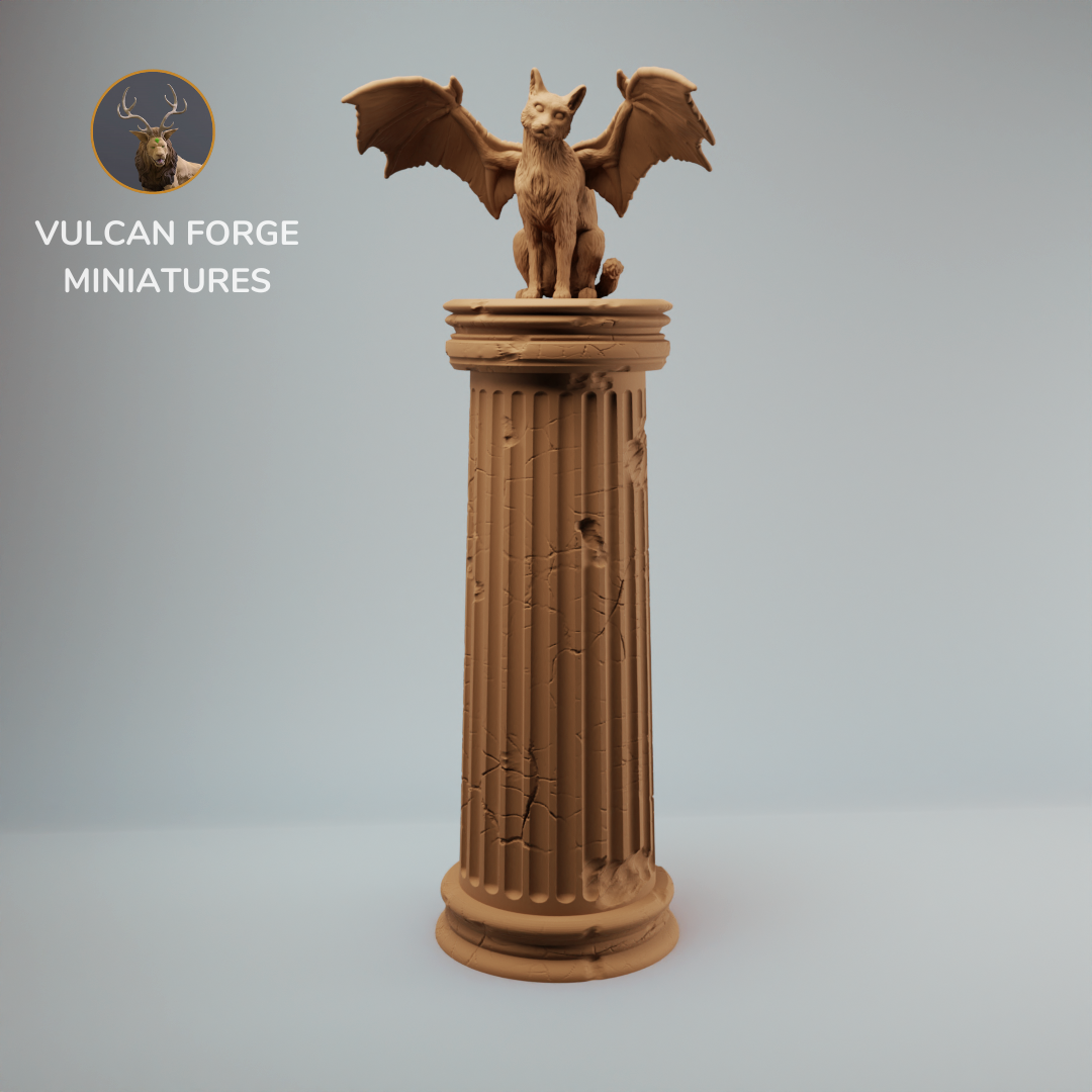 Flying Cat on Pillar DND miniature - Pre Supported