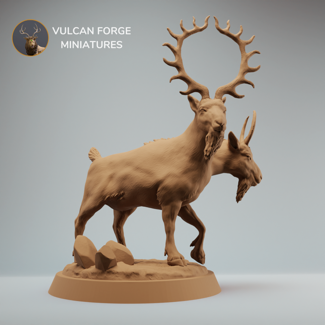 Fantasy two headed goat with sun and moon horns -Supported