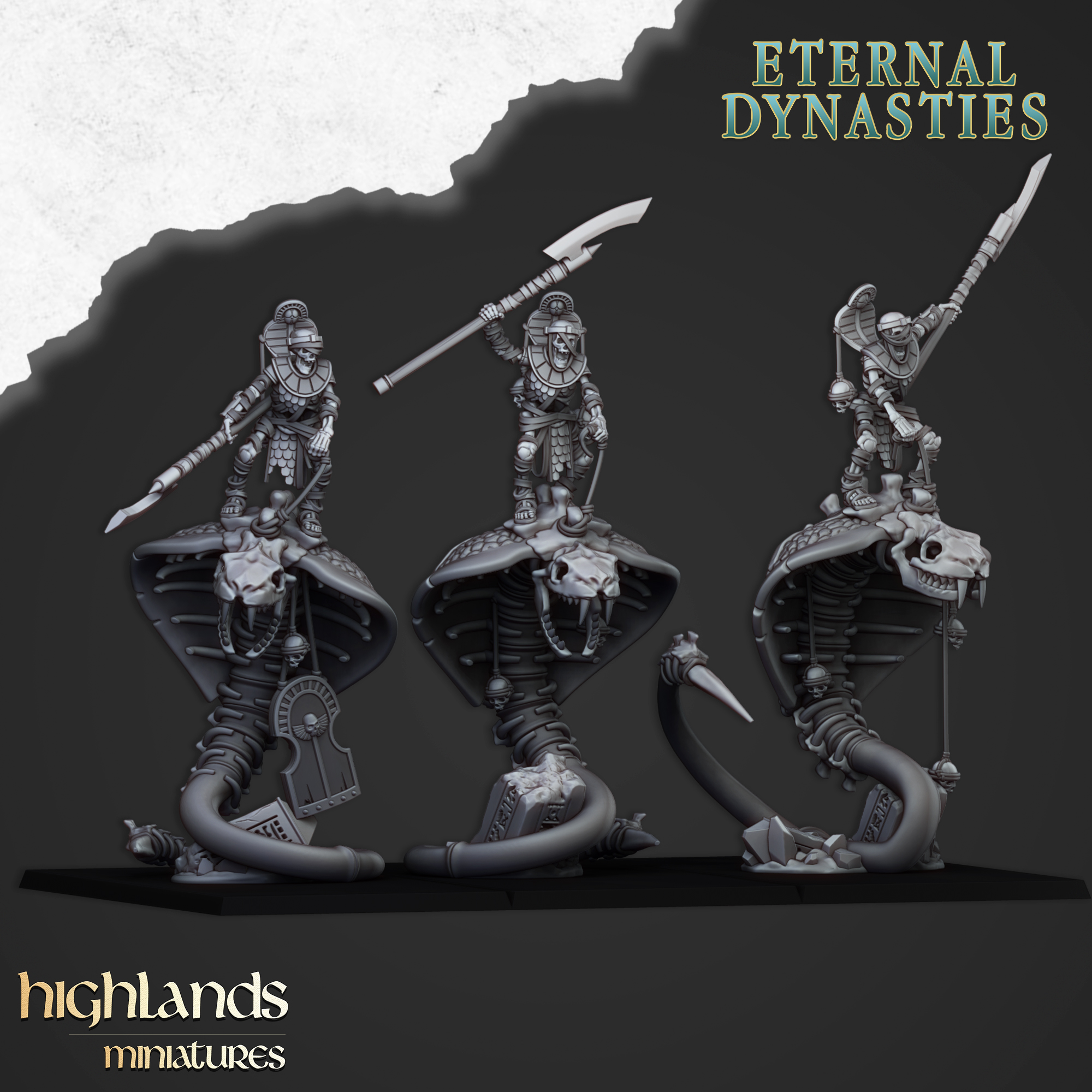 Mounted Ancient Guard on Great Snakes - Highlands Miniatures