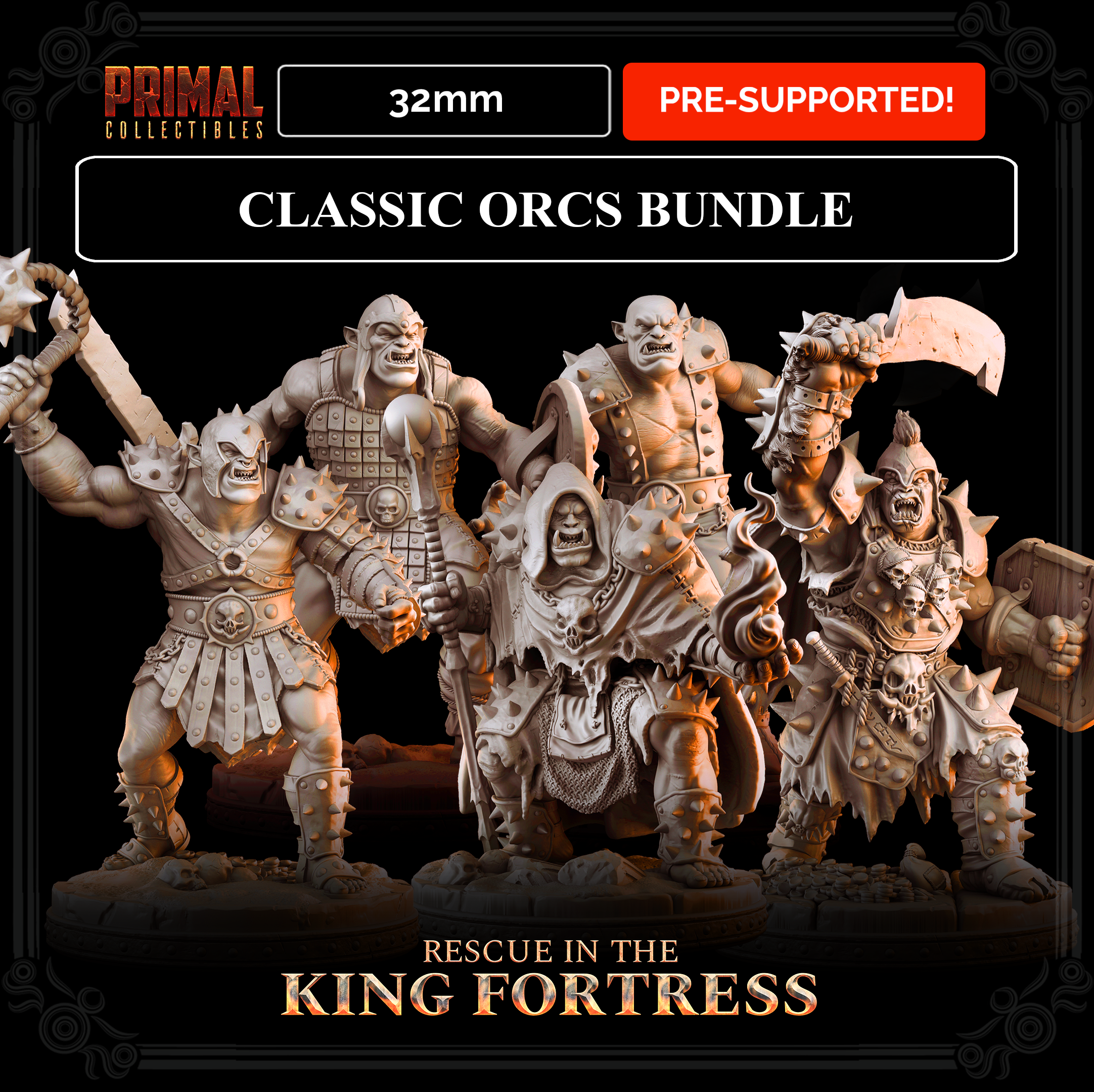 5 miniatures - 32mm - Classic Orcs Bundle - RESCUE IN THE KING FORTRESS - MASTERS OF DUNGEONS QUEST