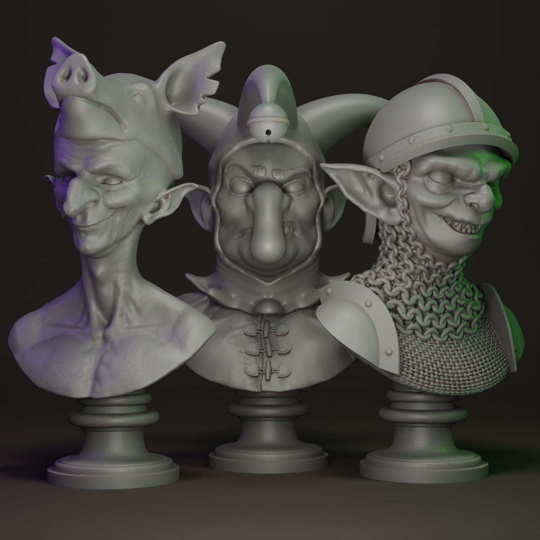 Goblin Assassins Busts (Aguja, Jester & Kulg)