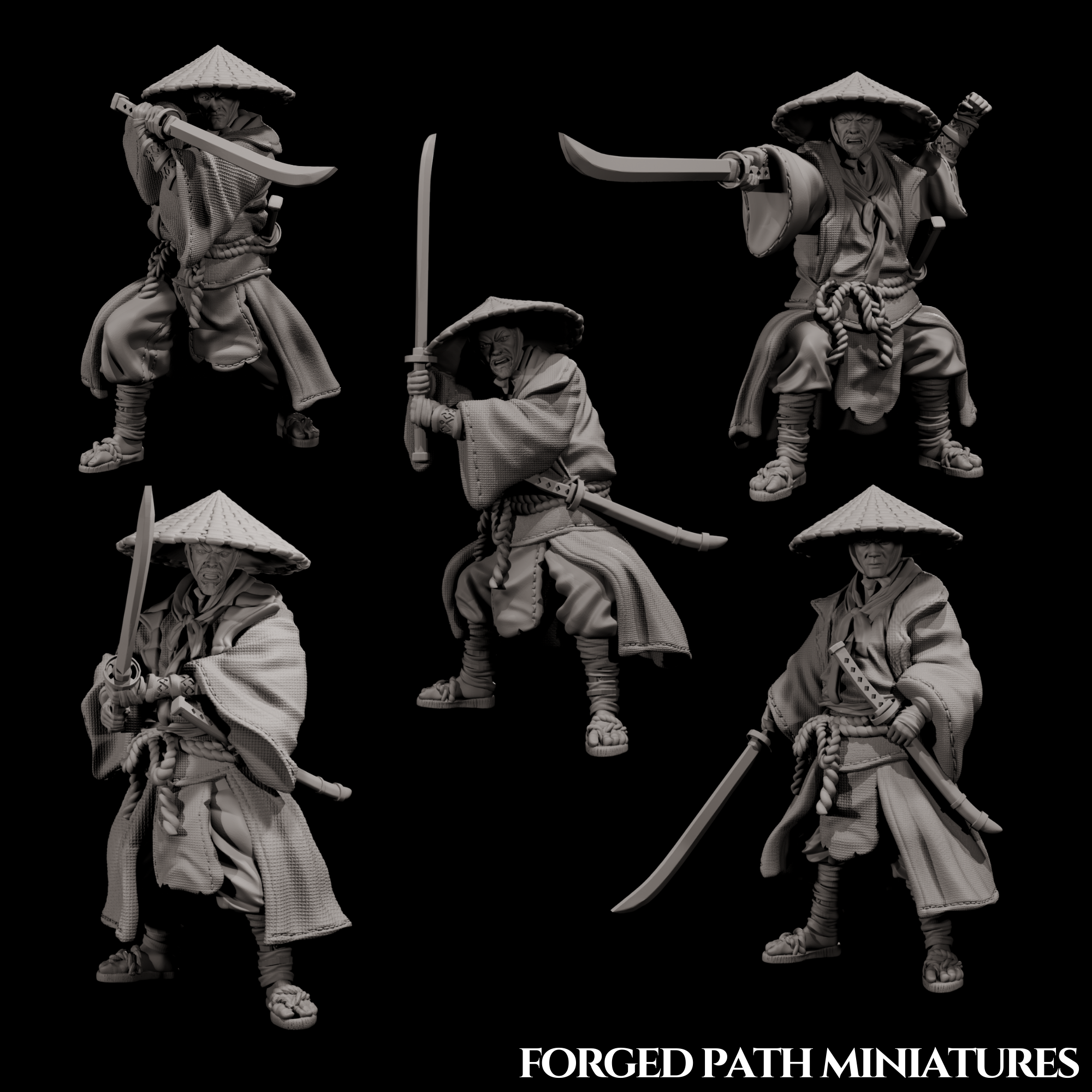 Japanese Ronin Swordsmen – 5 Samurai with Katana | Bushido STL Miniatures