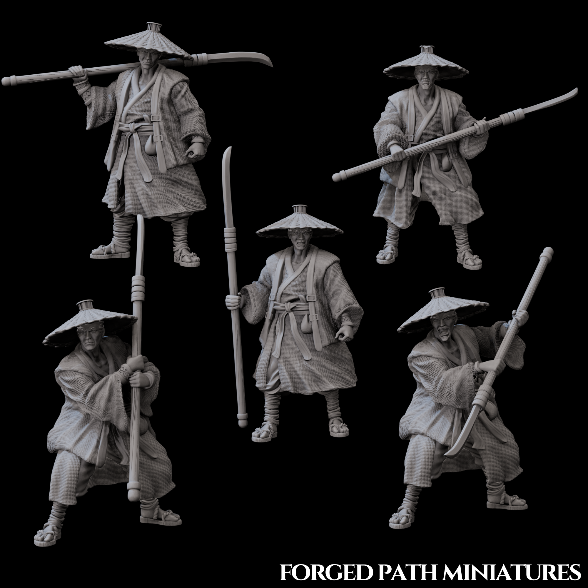 Ronin Spearmen – 5 Japanese Samurai Warriors with Yari | Bushido STL Miniatures