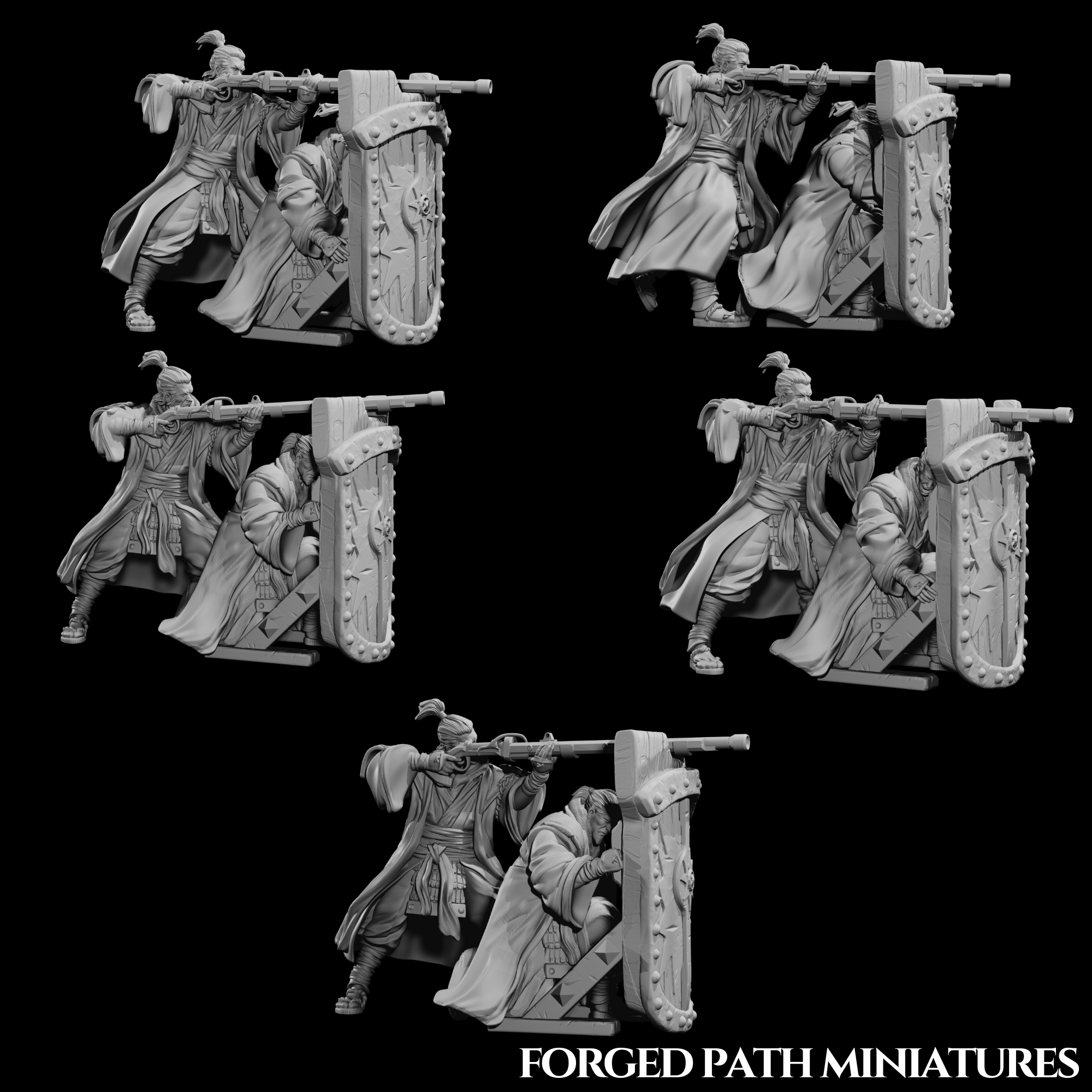 Ronin Gunners – 5 Japanese Samurai Matchlock Arquebusiers | Bushido STL Miniatures