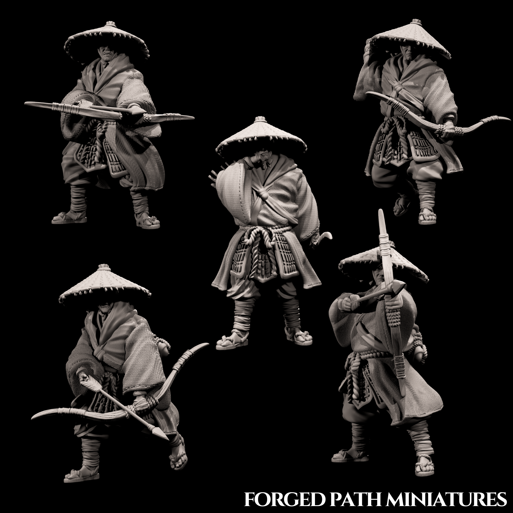 Japanese Ronin Archers – 5 Samurai Bowmen | Bushido STL Miniatures