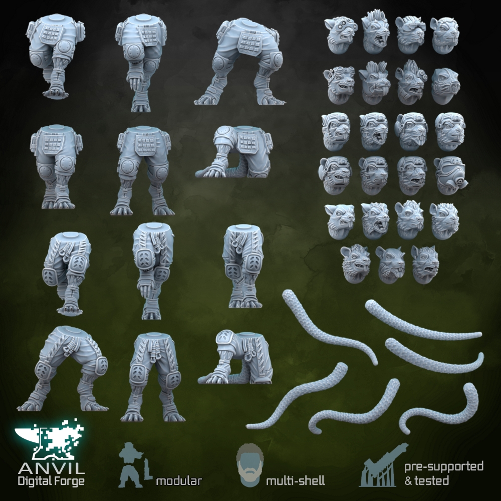 Ratfolk Legs & Heads Modern / Cyberpunk Conversion Kit