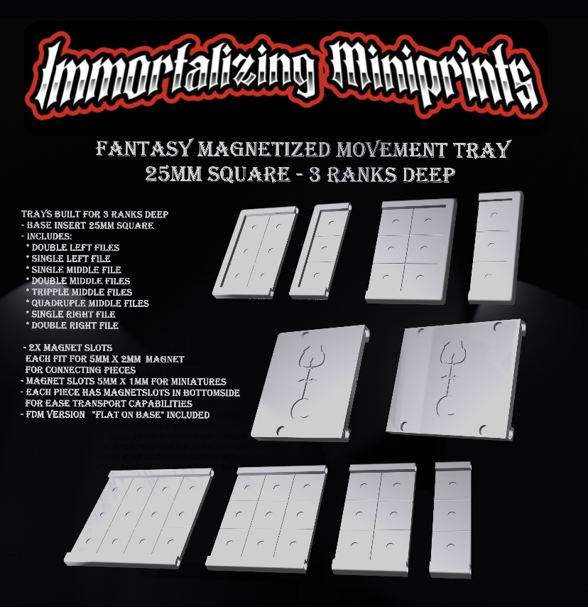 Fantasy Magnetized Modular Movement Tray 3 Ranks 25mm Square