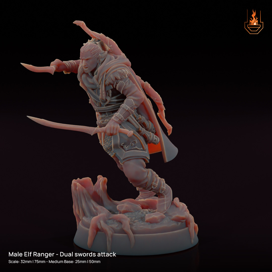Male Elf Ranger - Dual swords attack [Supported]