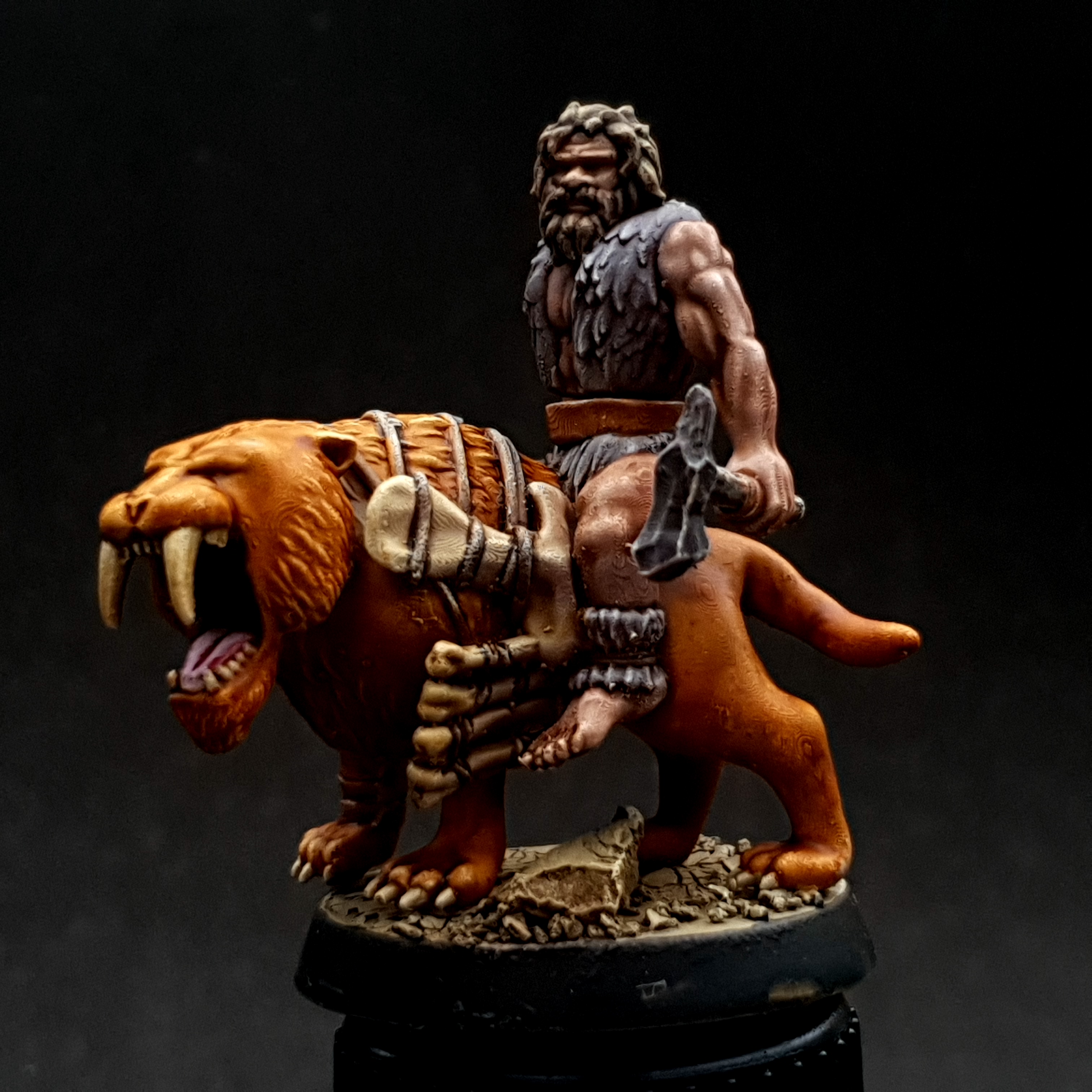Mounted Stone-age Fighter on Saber-tooth Tiger (pre-supported)