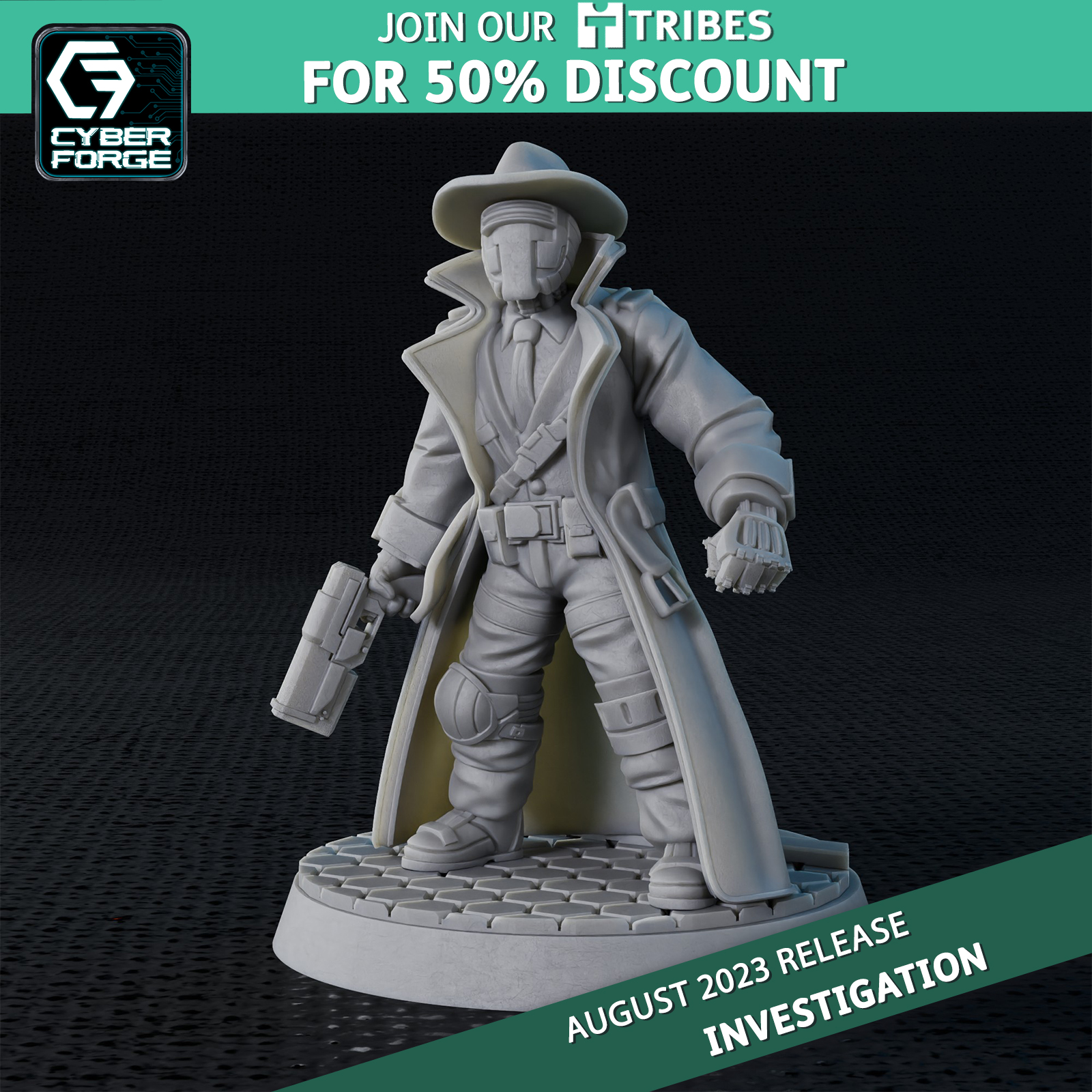 Cage Bogart Cyberpunk Noire Detective - Investigation - Cyber Forge Miniatures August 2024