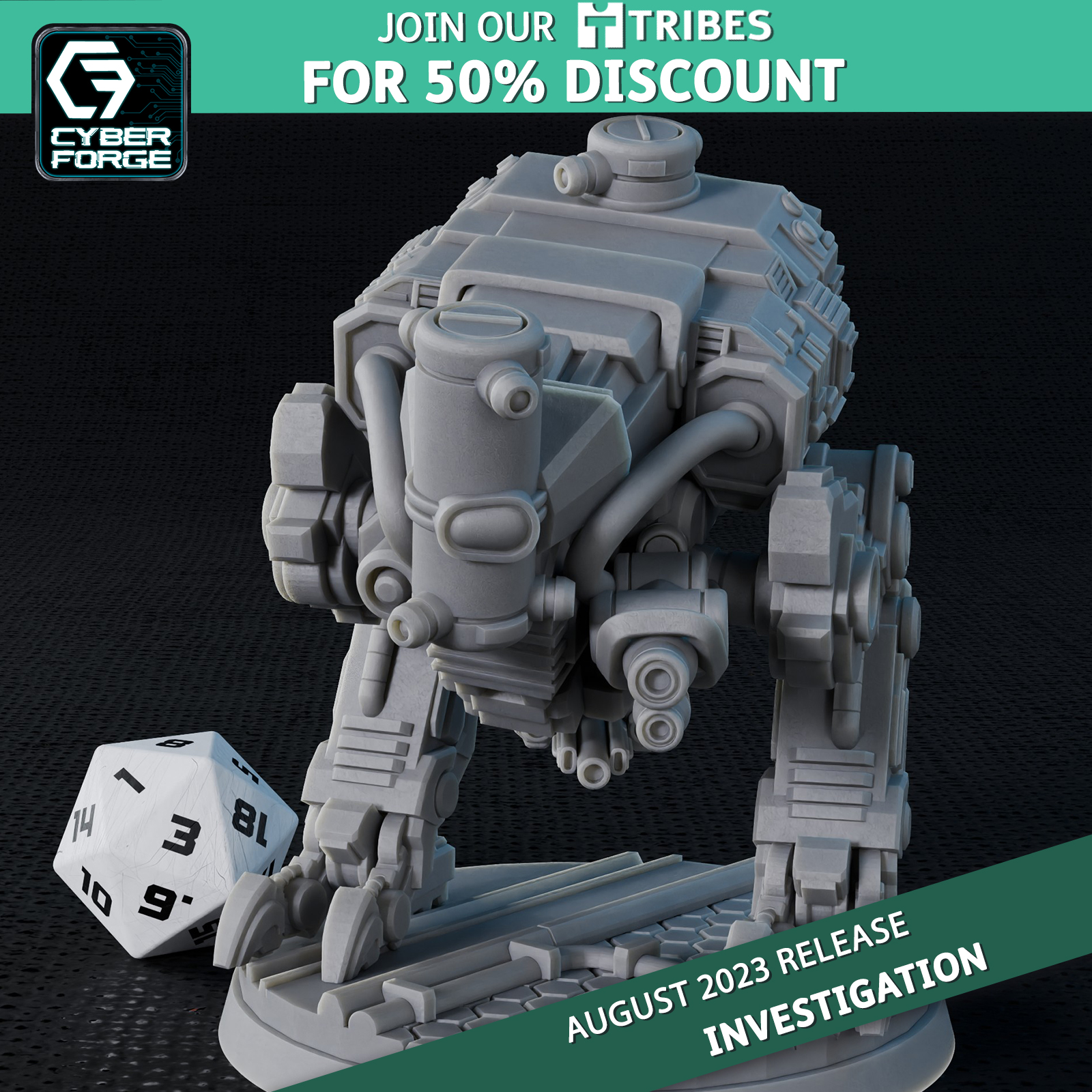 H-Enforcer Cybernetic Sentinel - Investigation - Cyber Forge Miniatures August 2024