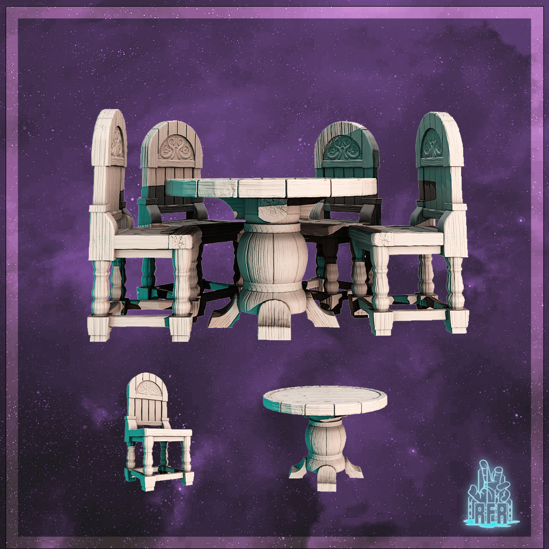The sturdy oak and stool - Tabletop miniatures (Pre-Supported)