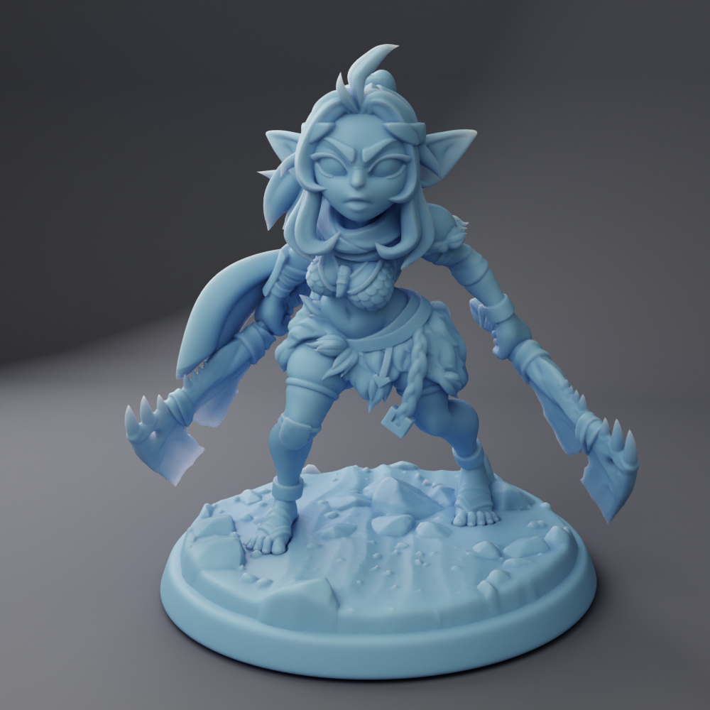 Hack, Ancient Goblin Hunter ( Female Goblin Ranger / Barbarian / Fighter with Dual Axes )