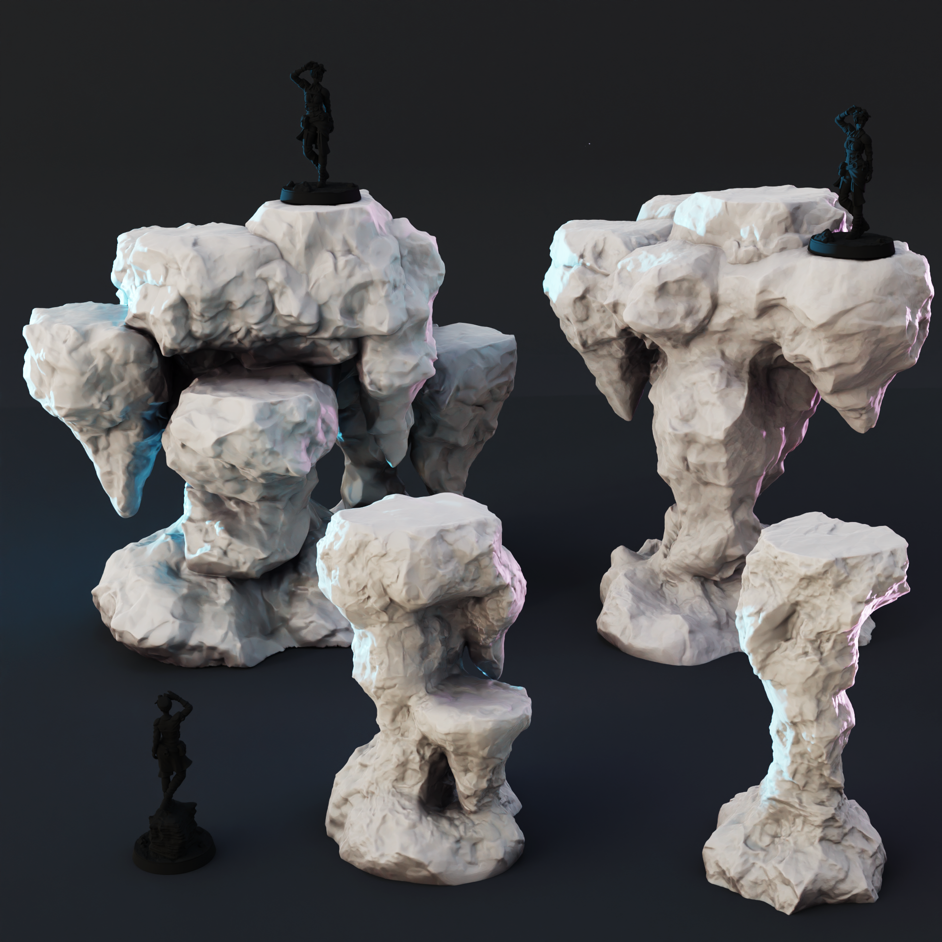 Multi-Level Rocky Column Set for High-Stakes Tabletop RPG Battles