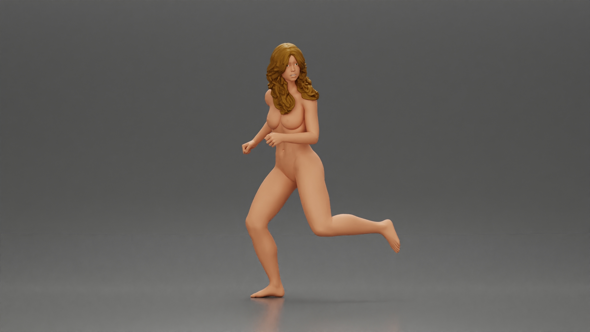 Naked Afraid woman running with a determined expression