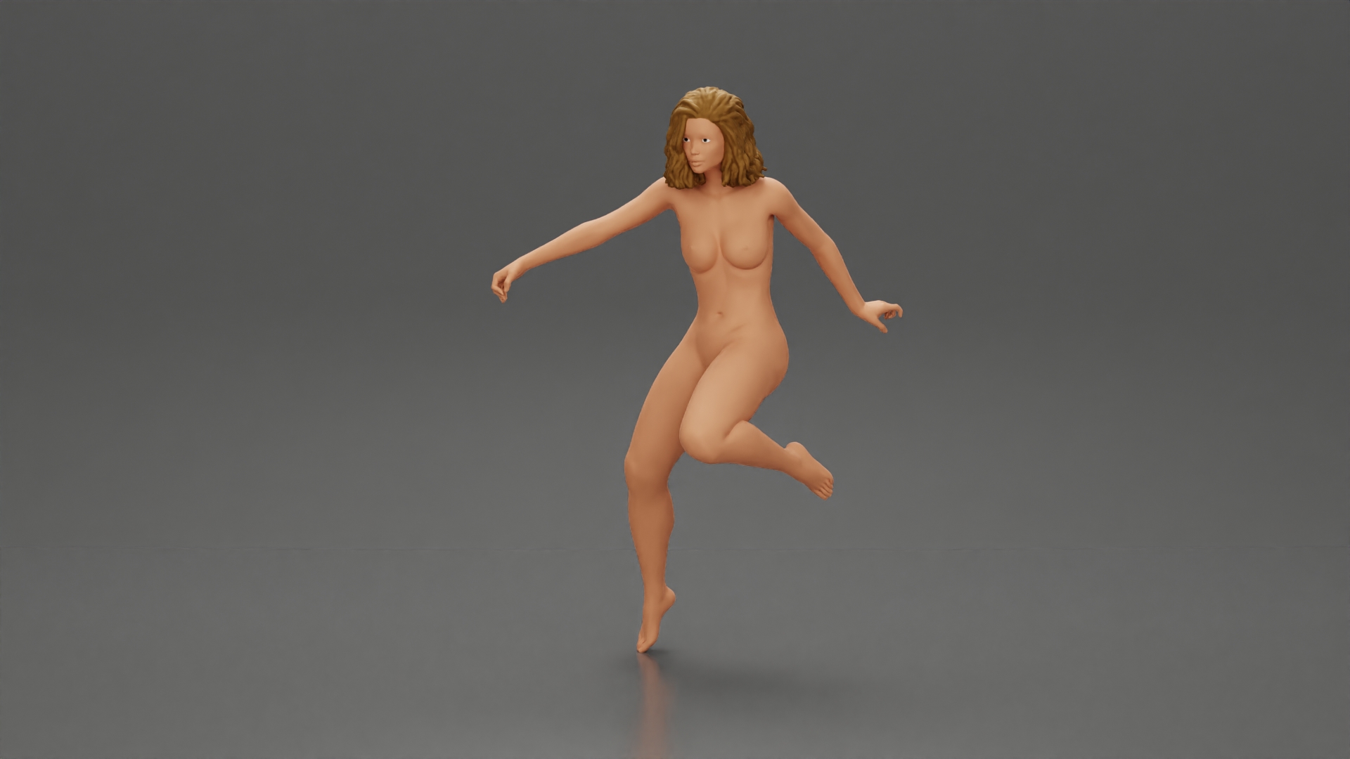 Naked girl with short hair rides a motorbike