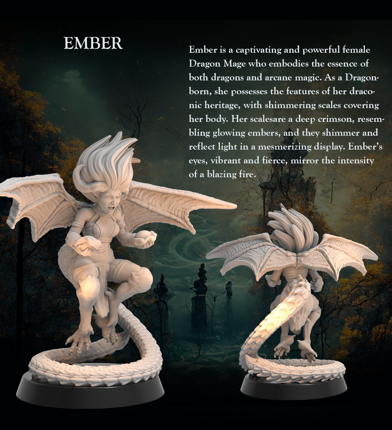 Dragonborn Fire Caster Ember - Dragonborn Fire Caster Mage - 32mm - Heroic scale