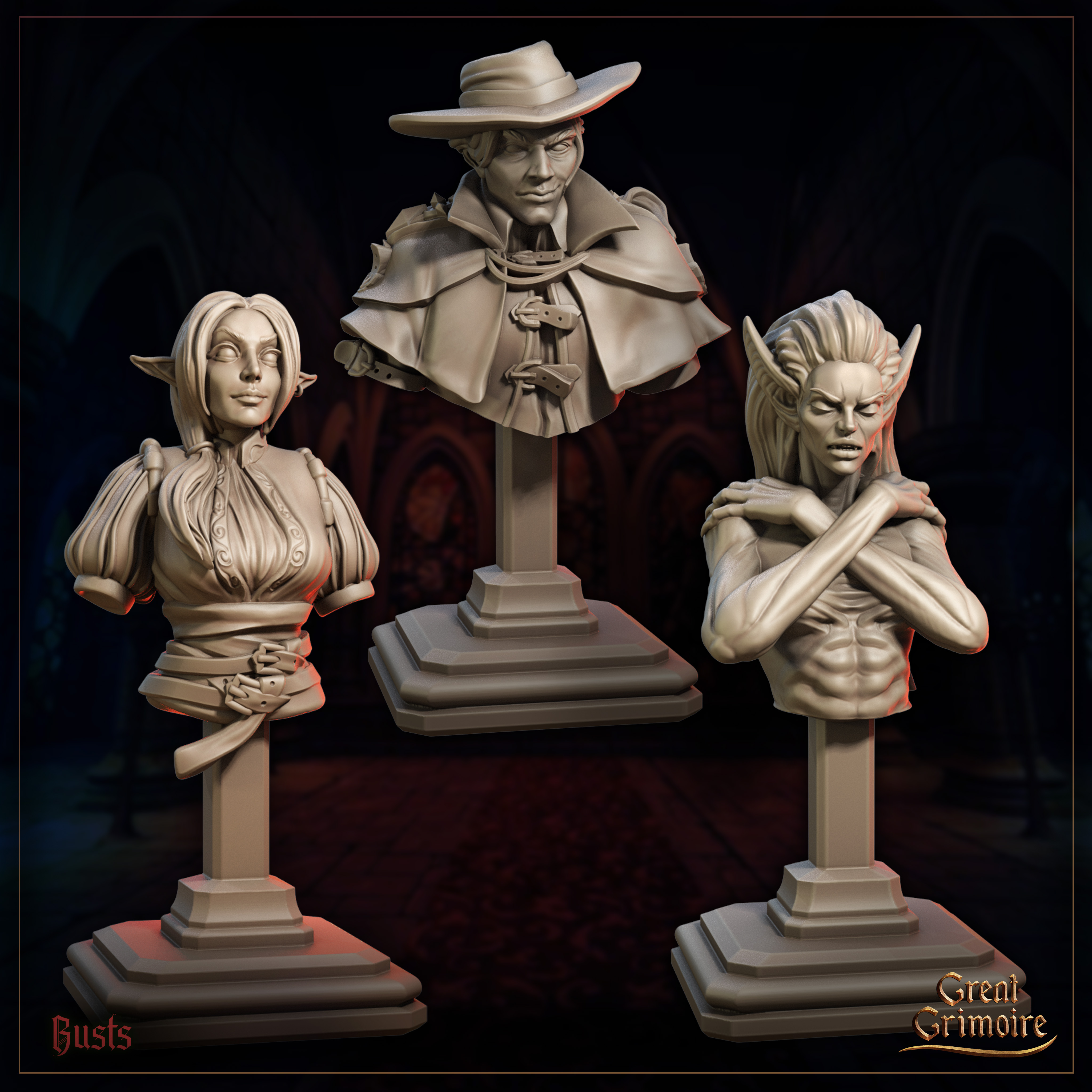 Bust of Sorina Moro and Victor Ravenshade and Lunara
