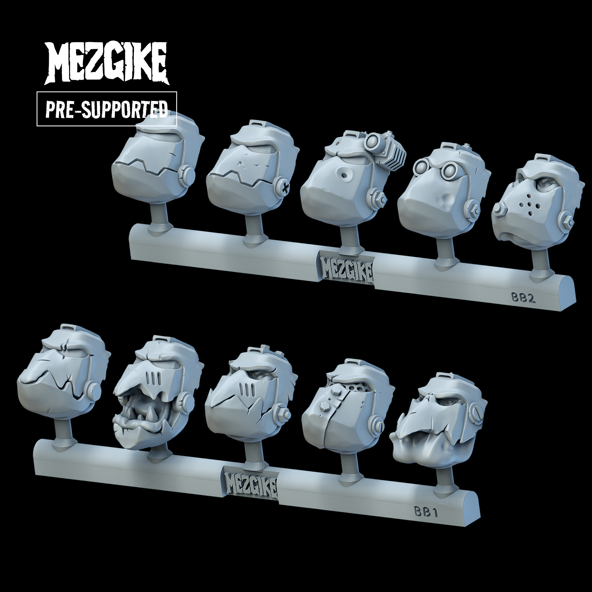 Orc beaky boyz heads (pre-supported)