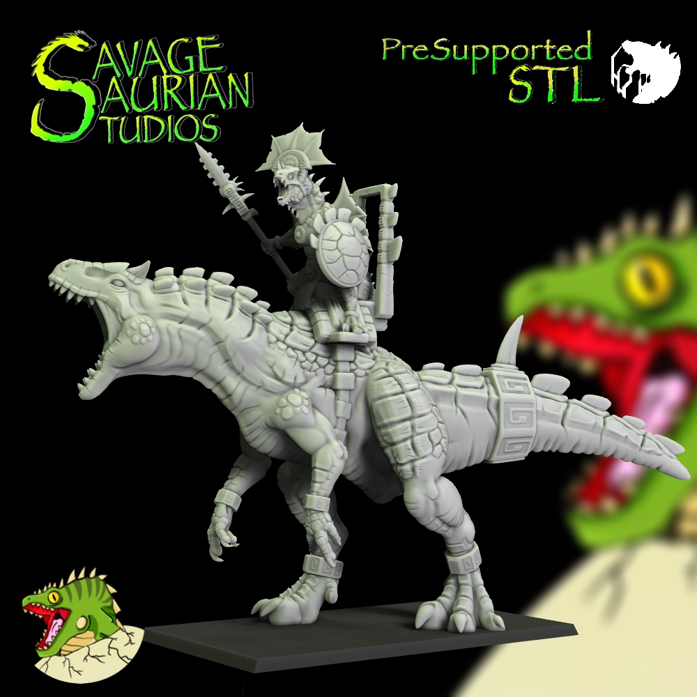 Itza'totec mounted on Allosaurus - Lizardmen