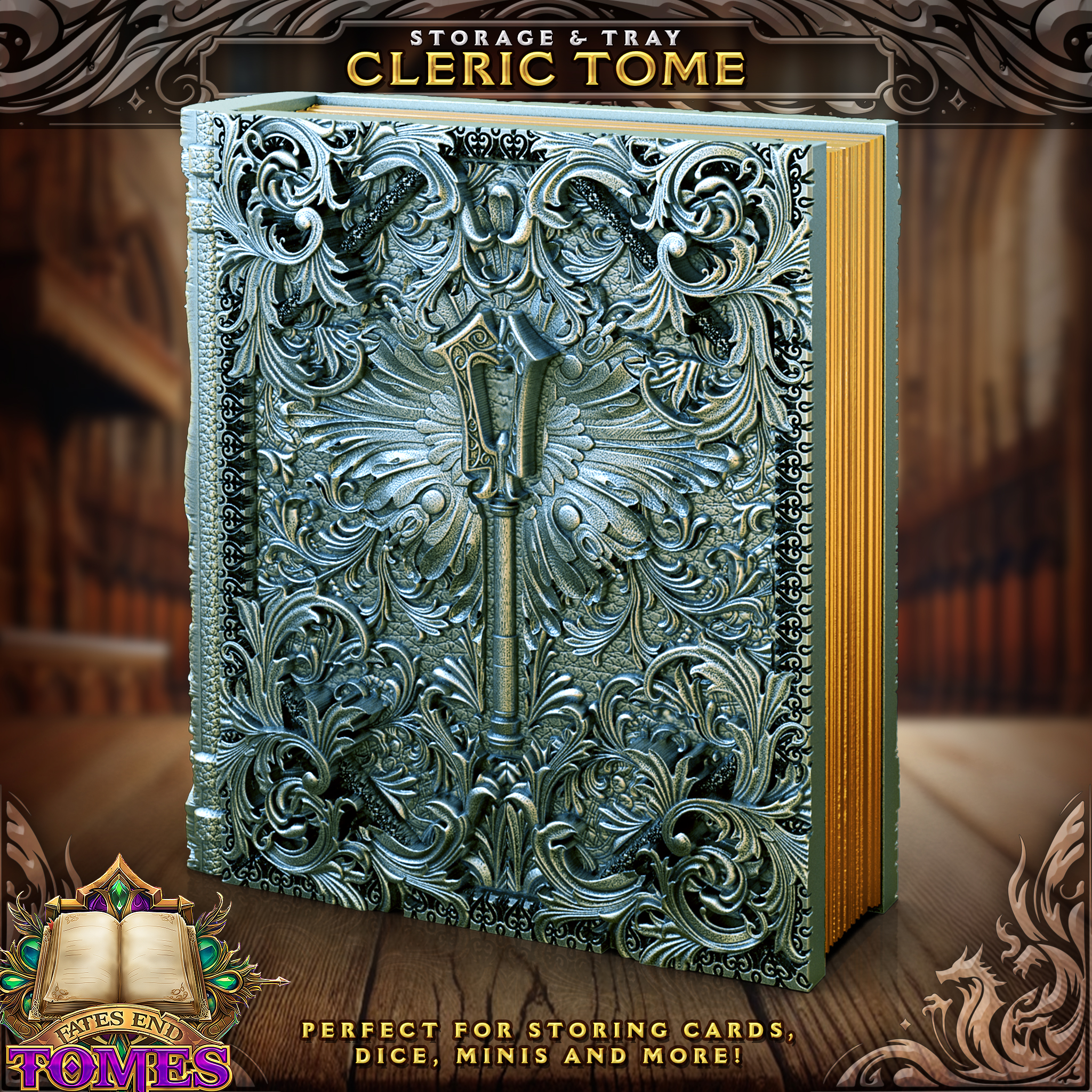 Cleric Tome - Perfect for storing cards, dice, minis and more!