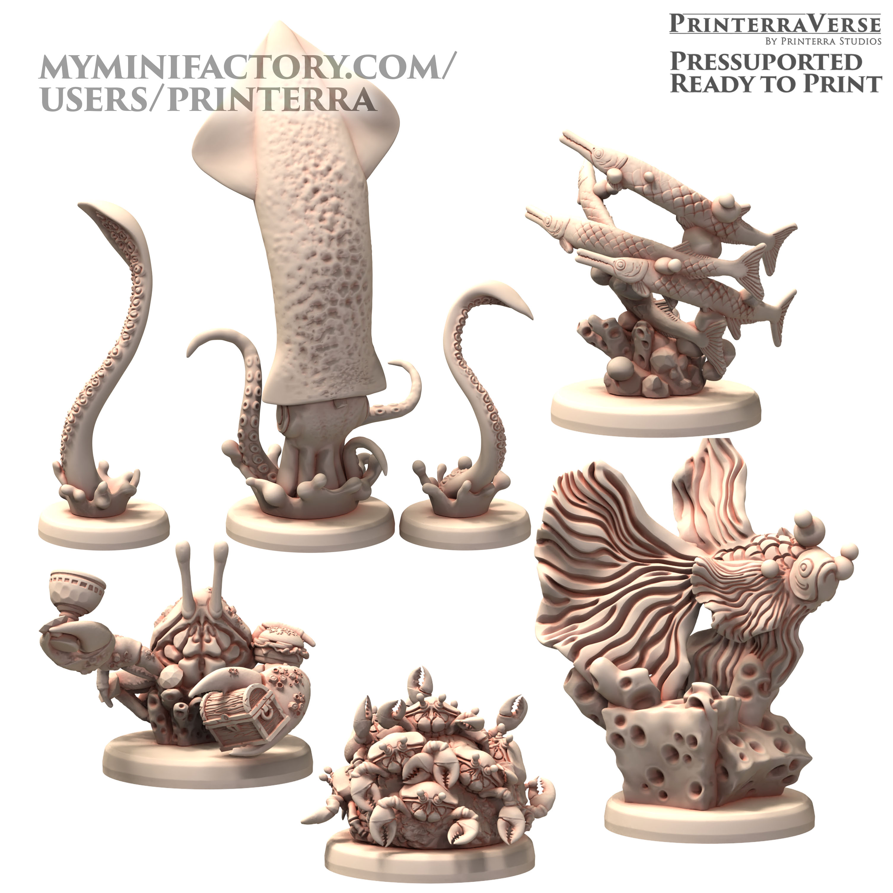 030 EMERALD Sea Critters Spear Fish Crab 9+-9-Squid Kraken