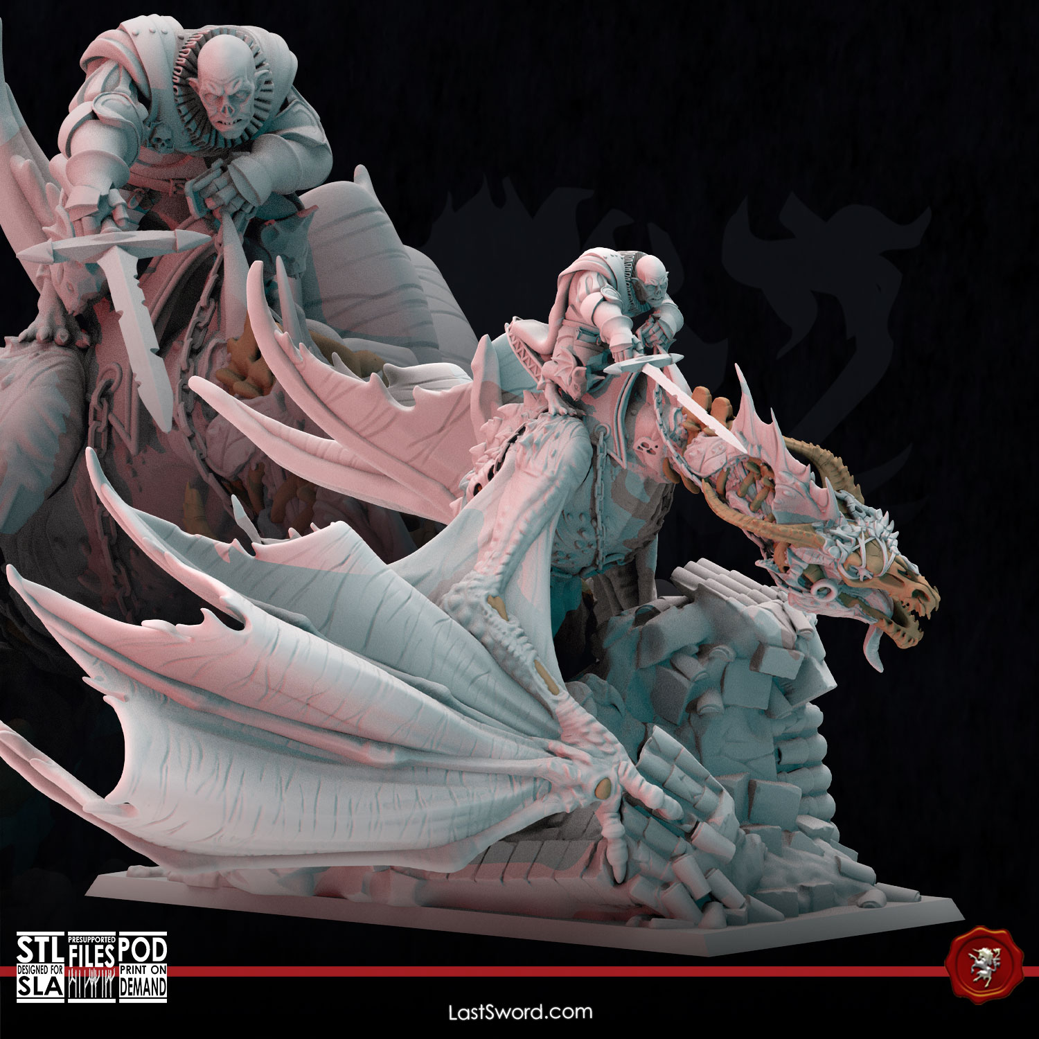 Strigoi Lord on Zombie Dragon | Pre-Supported | 30mm Undead