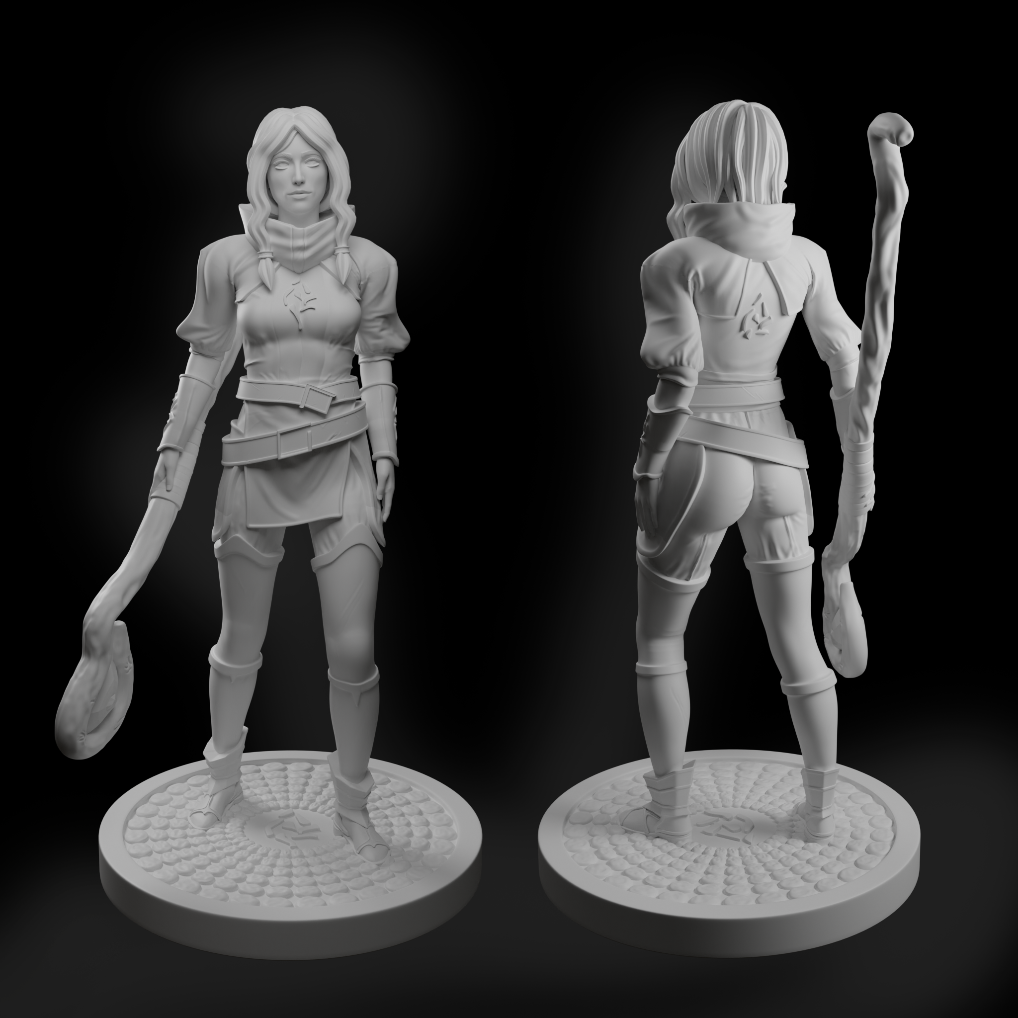 Female Mage with Wooden Staff and Base