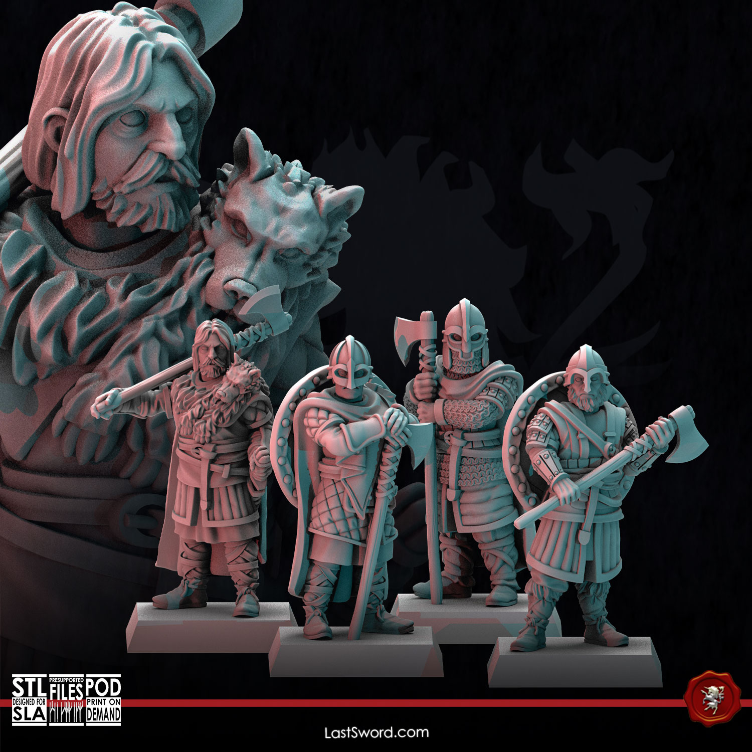 Huscarls with Danish Axe | Pre-Supported | 30mm Vikings