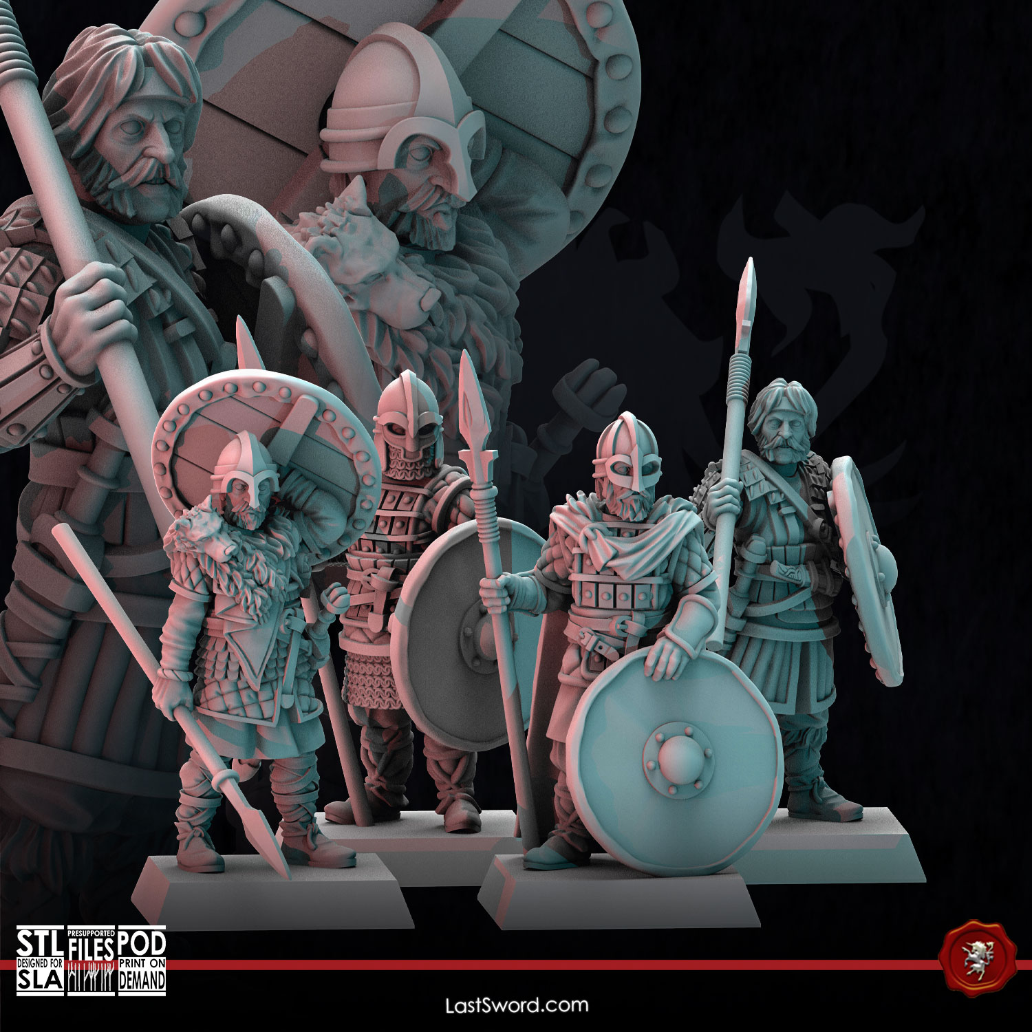 Huscarls with Spear | Pre-Supported | 30mm Vikings