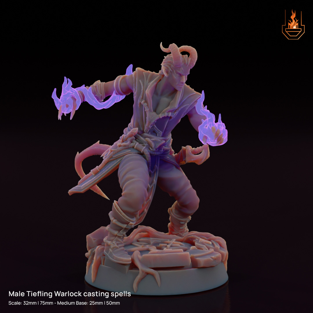 Male Tiefling Warlock casting spells [Supported]