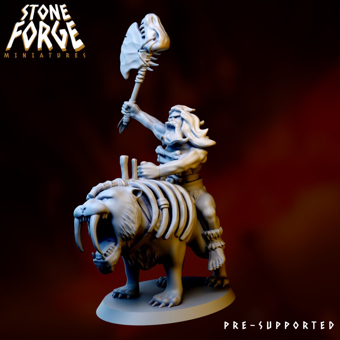 Mounted Caveman on Sabre-toothed Tiger (Pre-supported)