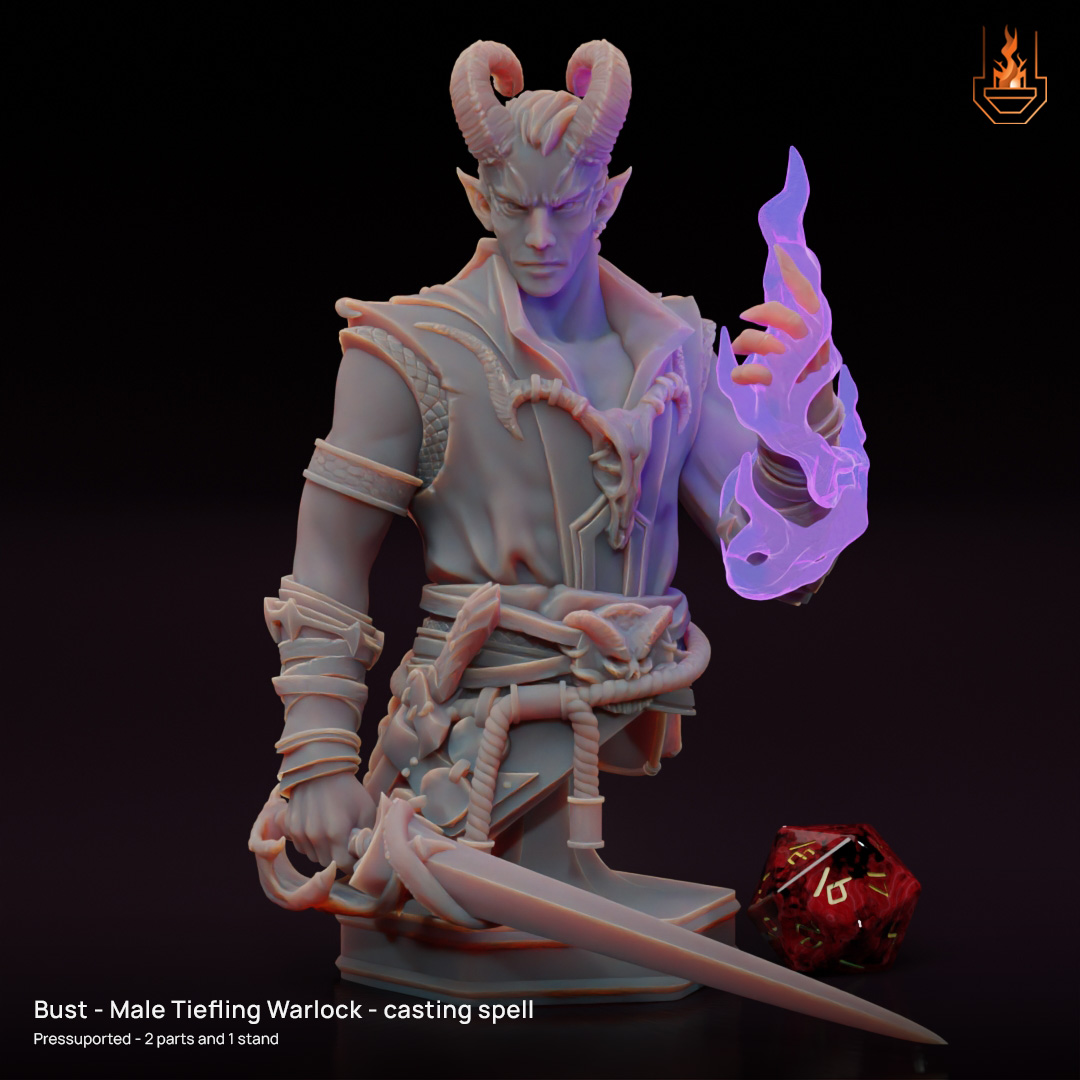 Bust - Male Tiefling Warlock - [Supported]