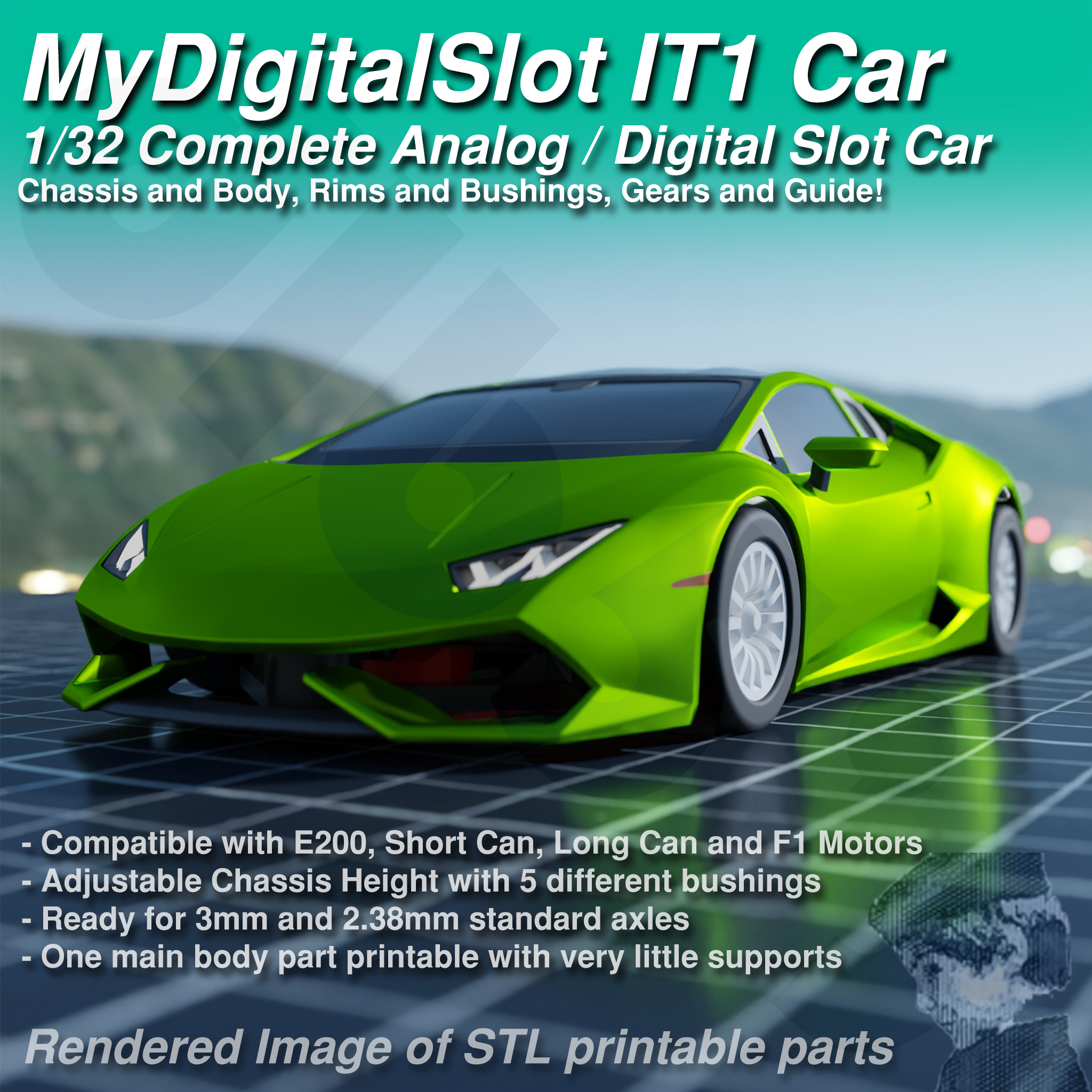 MyDigitalSlot IT1 Car, 1/32 Complete Analog / Digital Slot Car