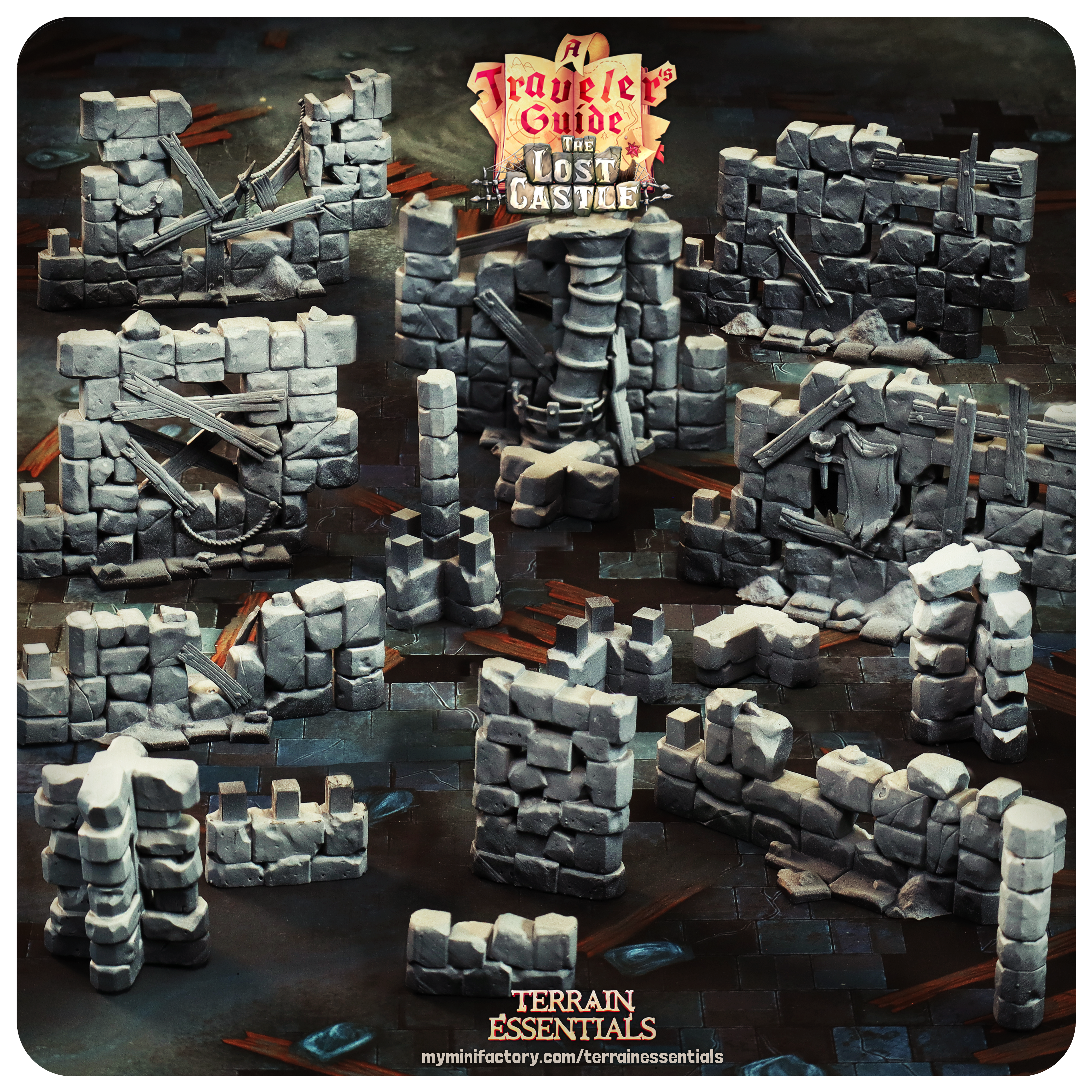 The Lost Castle Terrain - Modular Walls (Pre-Supported)