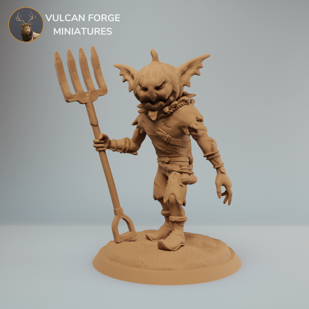 Goblin Gremlin Pumpkin with pitchfork - pre supported