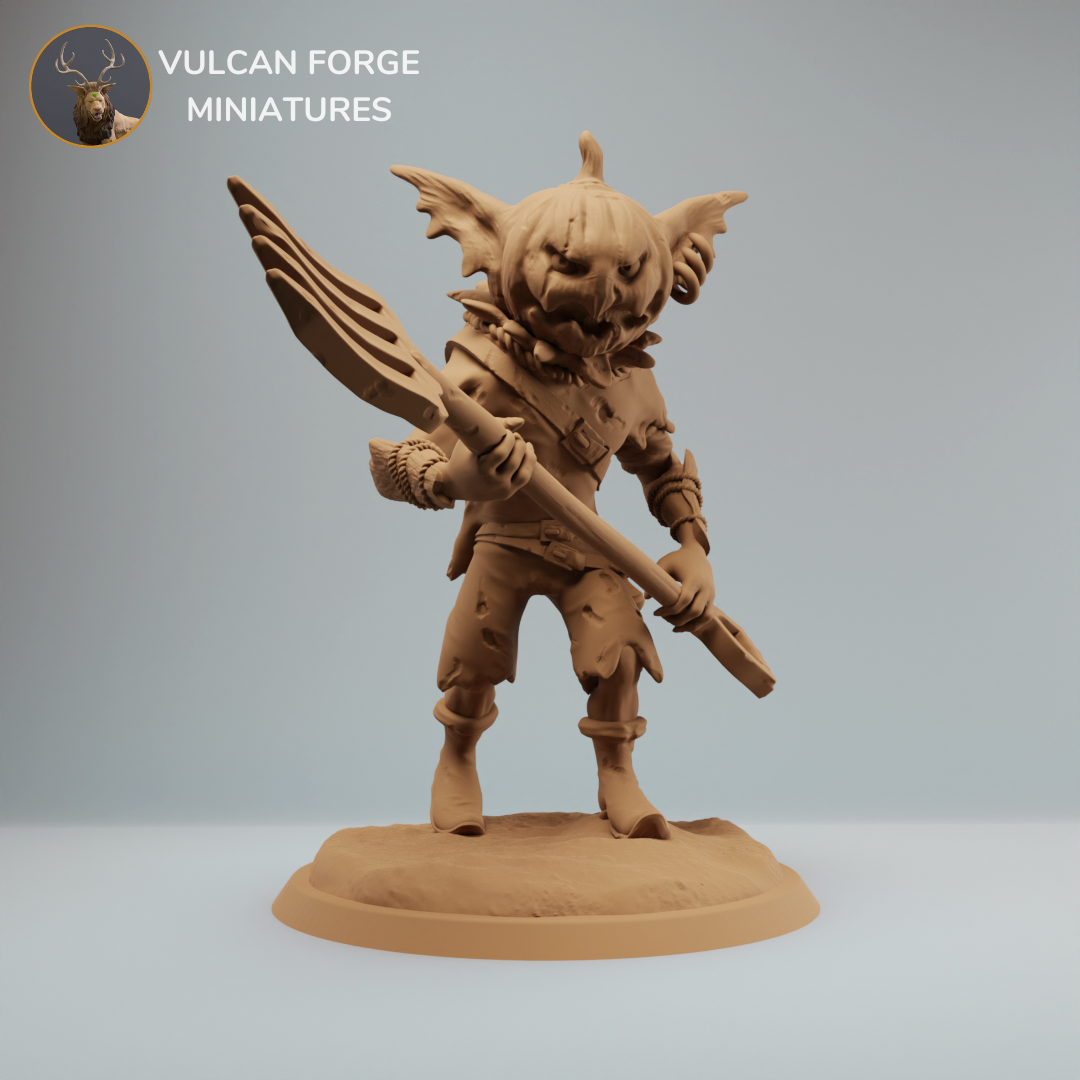 Goblin Gremlin Pumpkin with pitchfork - pre supported