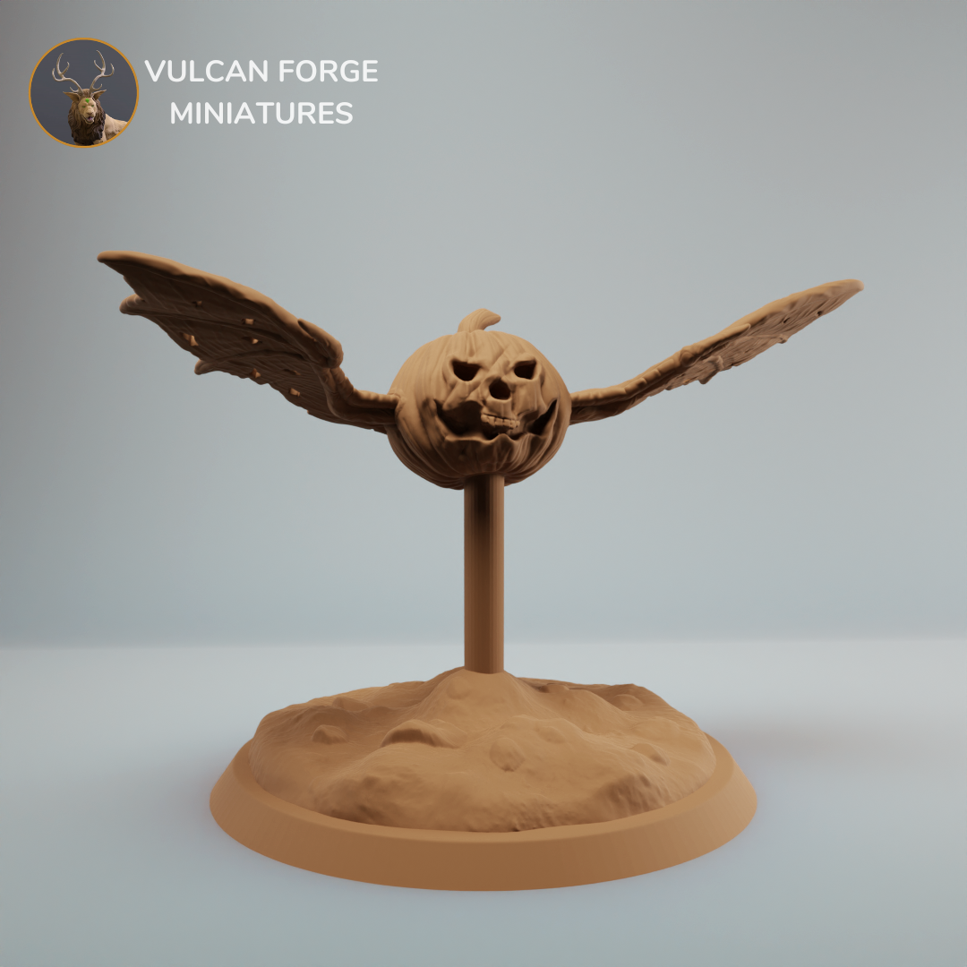 Scary Flying Pumpkin with bat wings dnd miniature - pre supported
