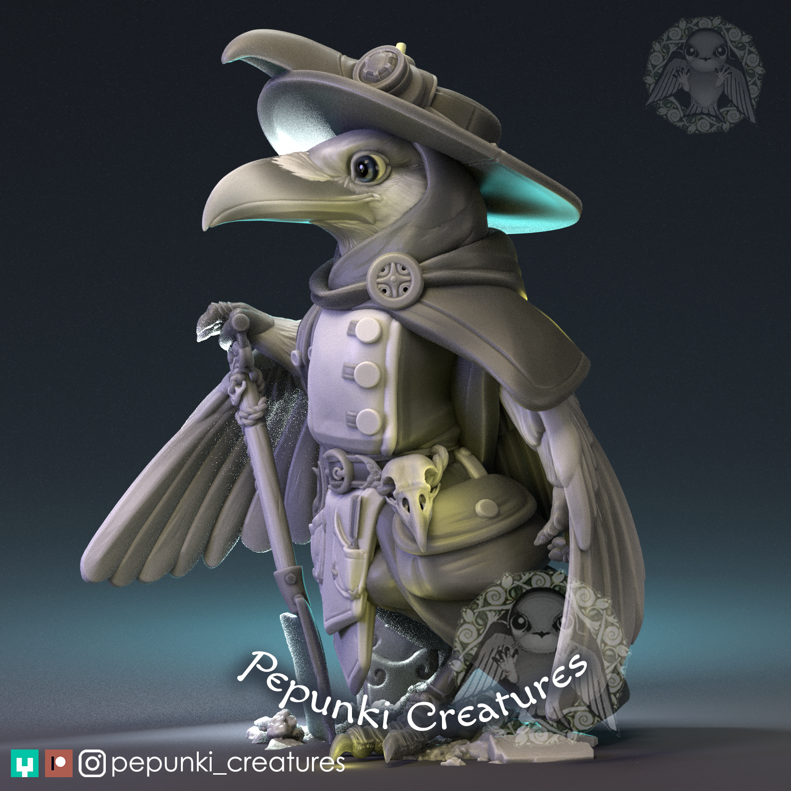 Raven with shovel and doctor plague mask